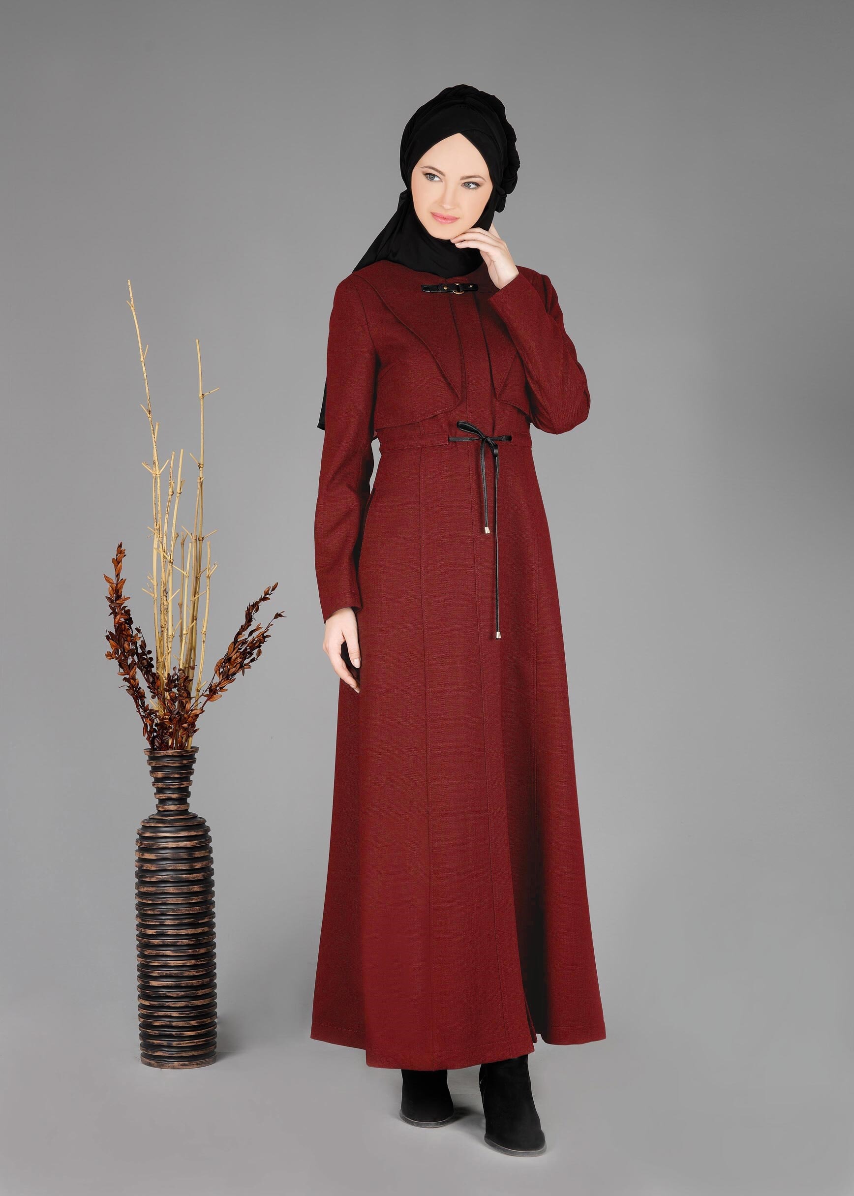 Tesettür giyim TURUNCU BELDEN BÜZGÜ BAĞCIKLI PARDESÜ 1875