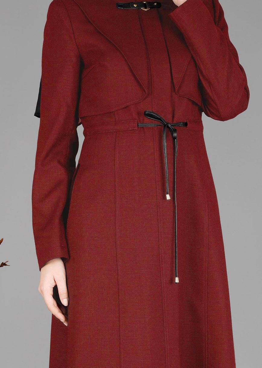 Tesettür giyim TURUNCU BELDEN BÜZGÜ BAĞCIKLI PARDESÜ 1875