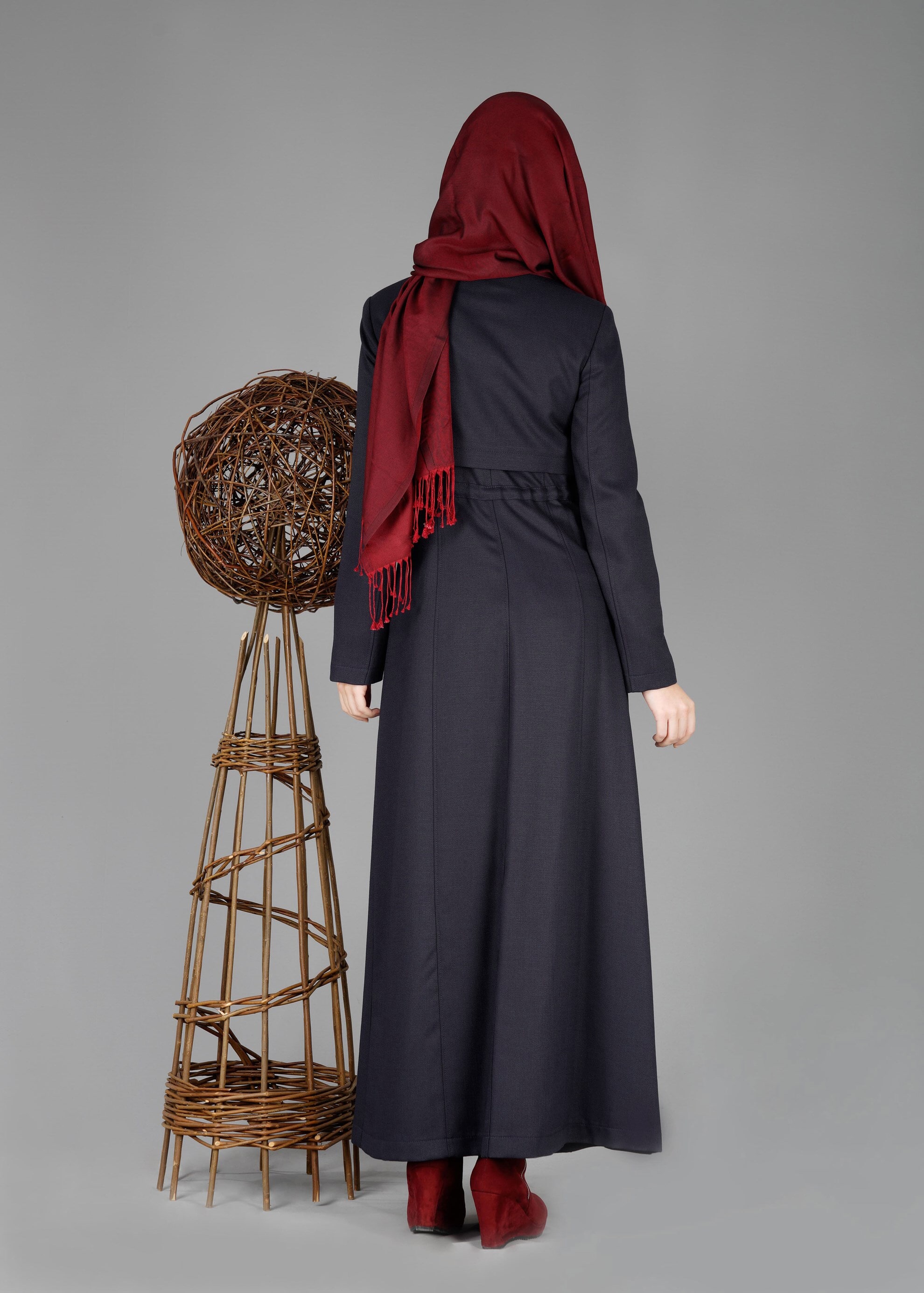 Tesettür giyim LACİVERT BELDEN BÜZGÜ BAĞCIKLI PARDESÜ 1875