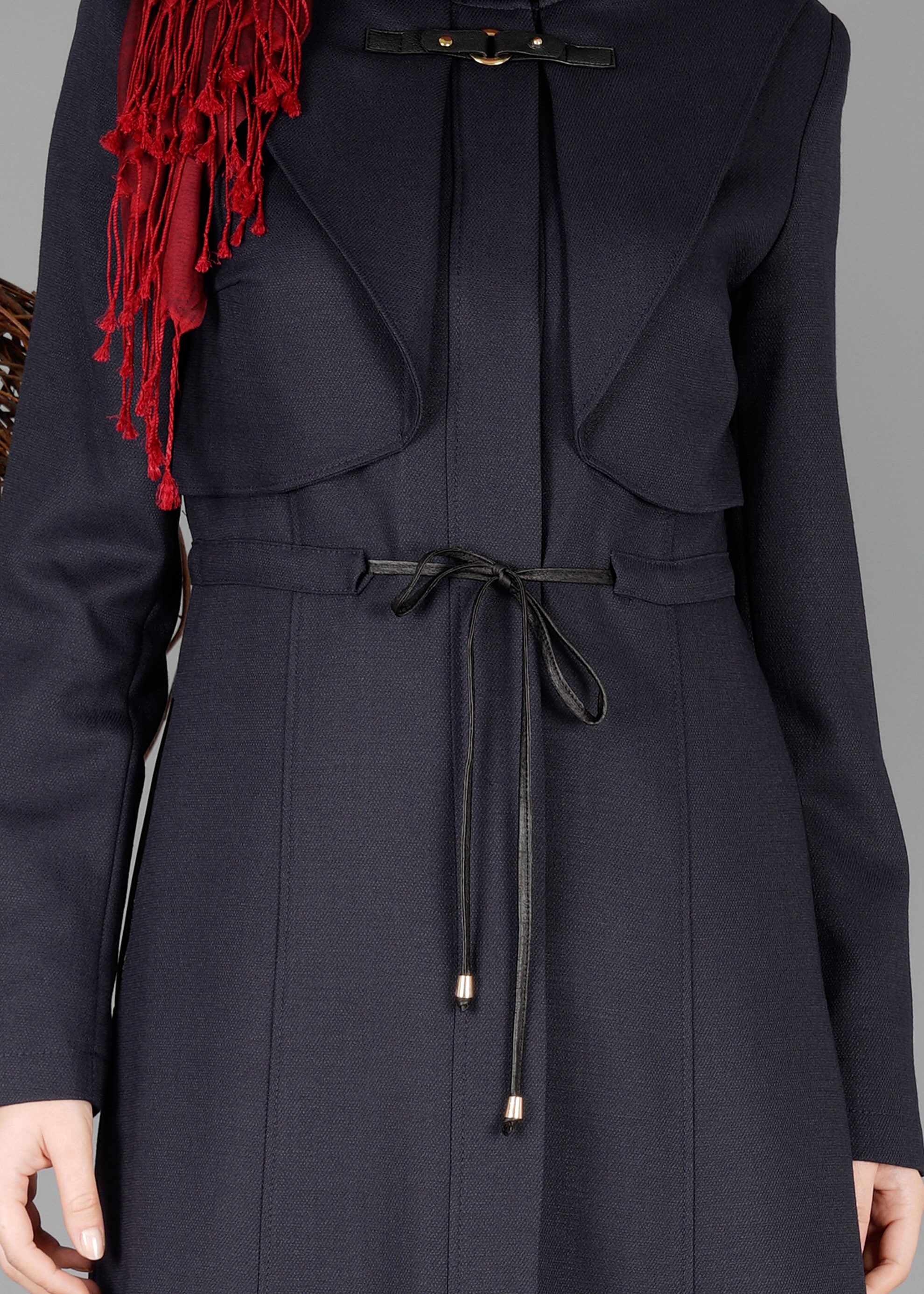 Tesettür giyim LACİVERT BELDEN BÜZGÜ BAĞCIKLI PARDESÜ 1875