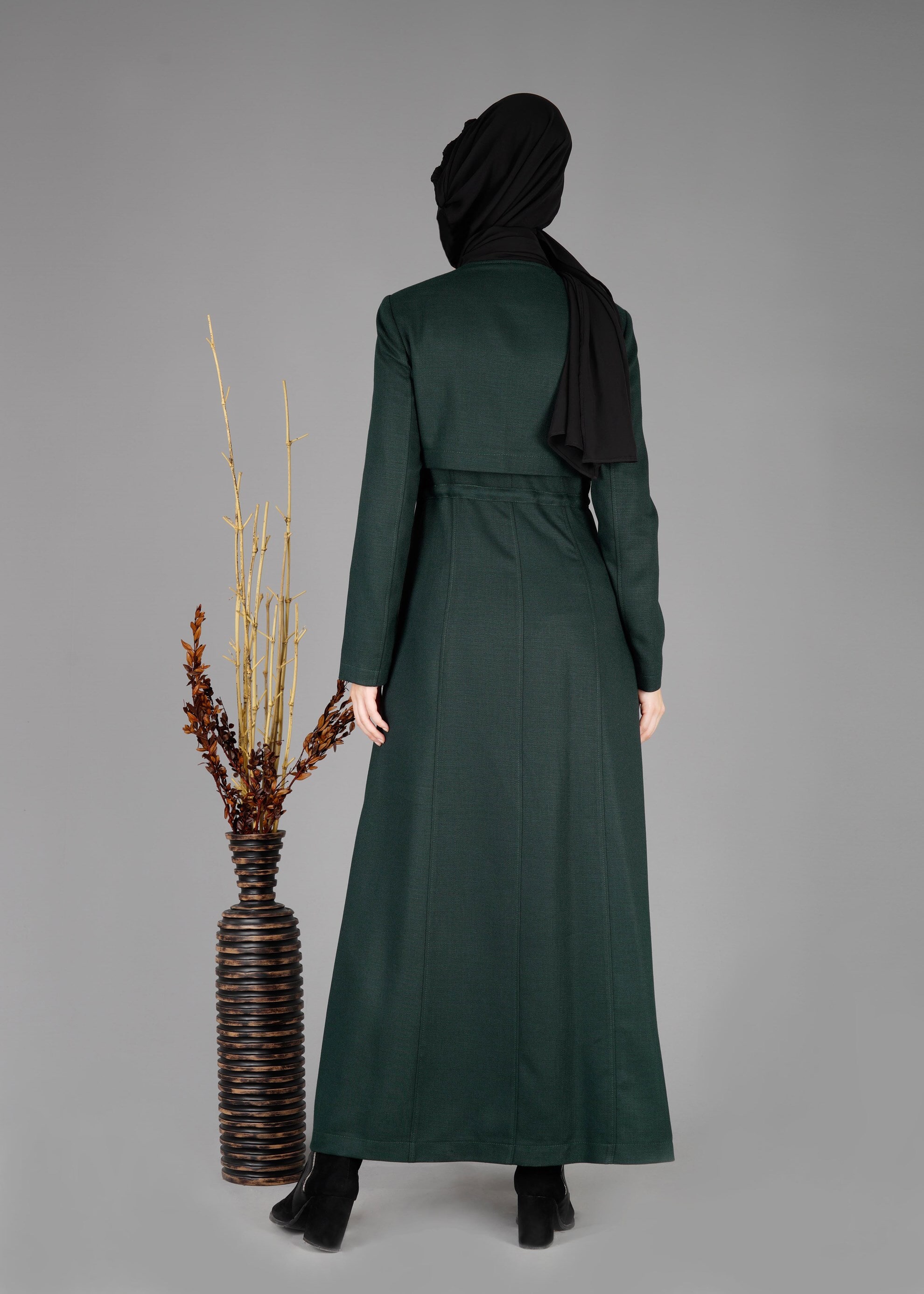 Tesettür giyim YEŞİL BELDEN BÜZGÜ BAĞCIKLI PARDESÜ 1875