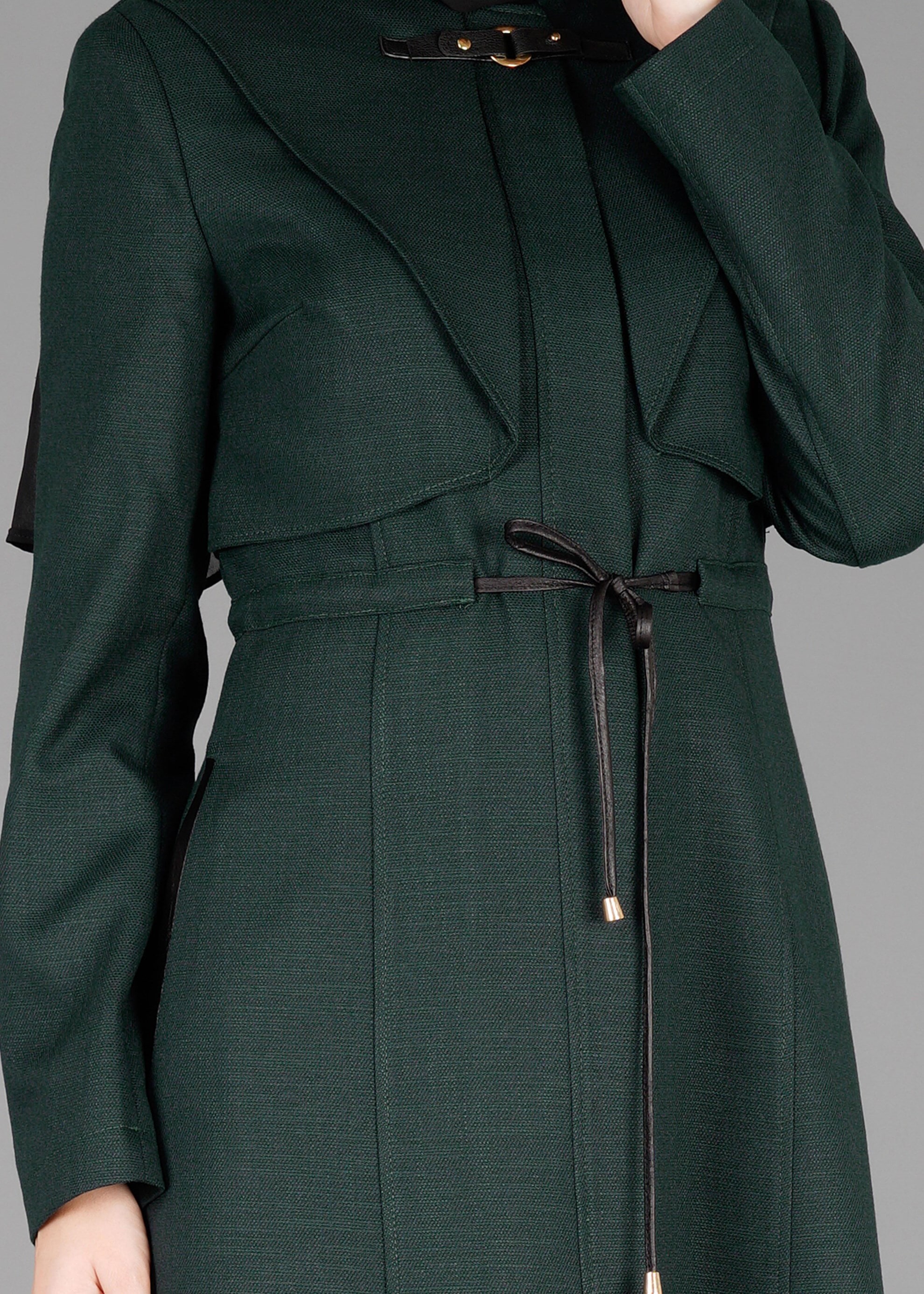 Tesettür giyim YEŞİL BELDEN BÜZGÜ BAĞCIKLI PARDESÜ 1875