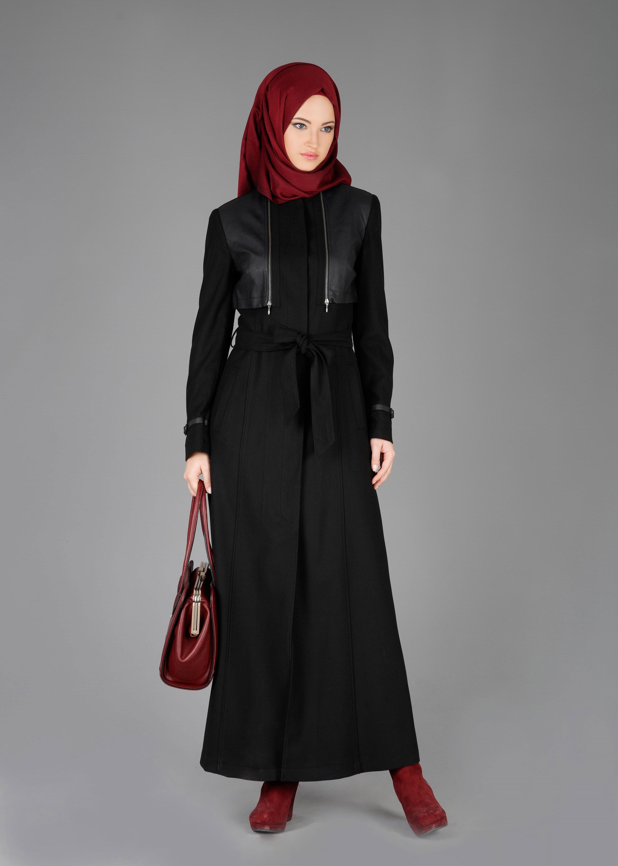 Tesettür giyim SİYAH FERMUAR DETAYLI PARDESÜ 1876