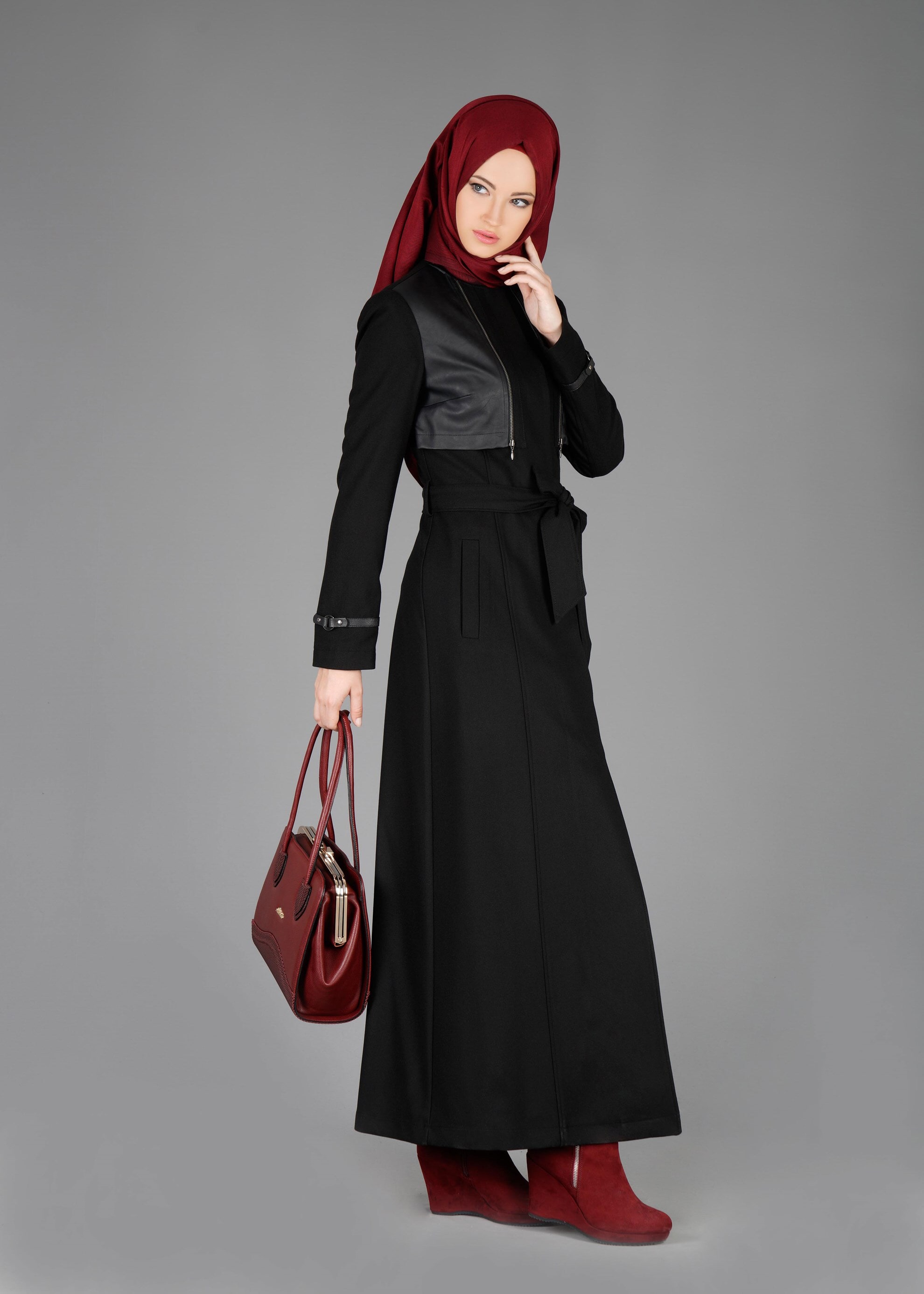 Tesettür giyim SİYAH FERMUAR DETAYLI PARDESÜ 1876