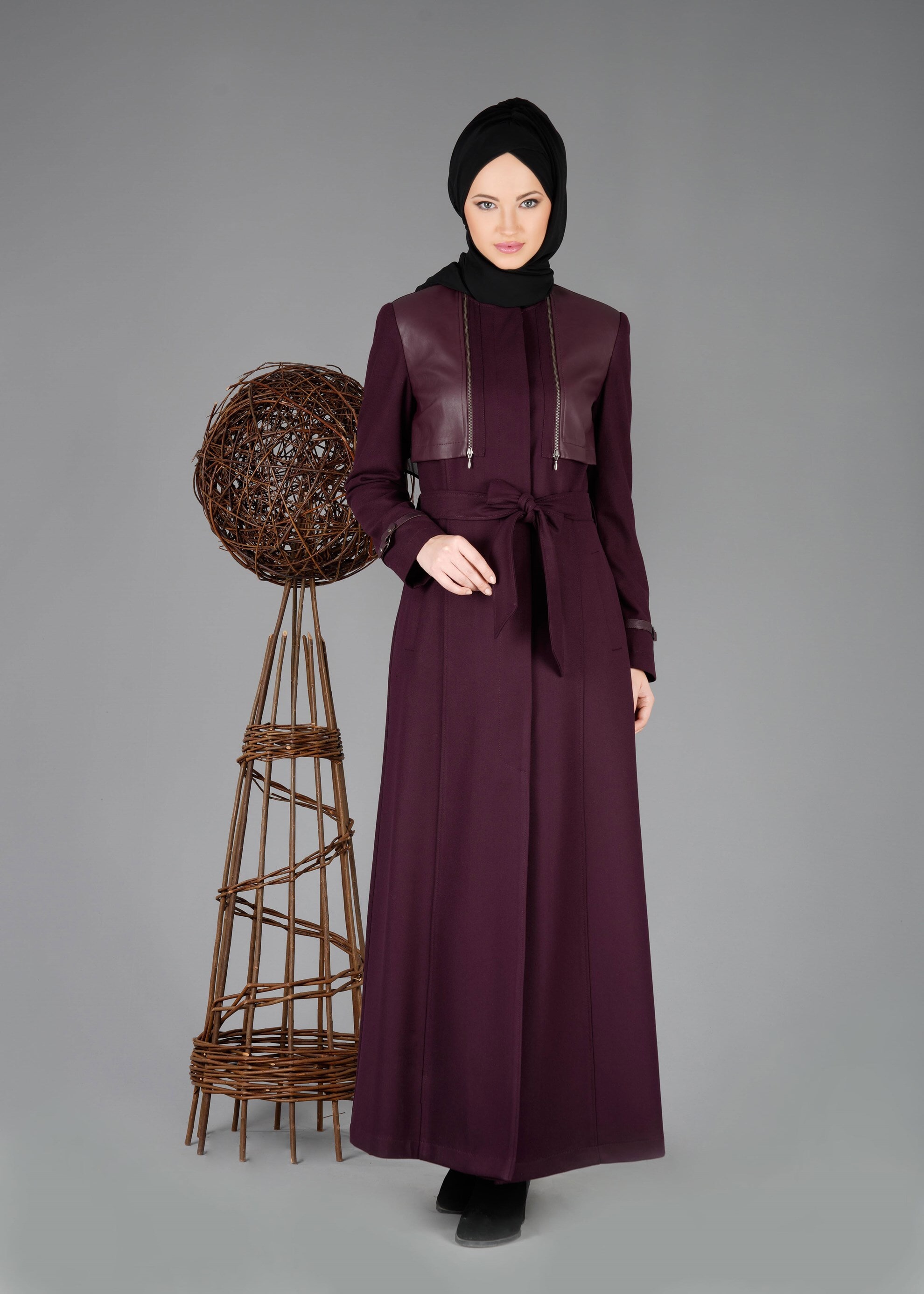 Tesettür giyim MÜRDÜM FERMUAR DETAYLI PARDESÜ 1876