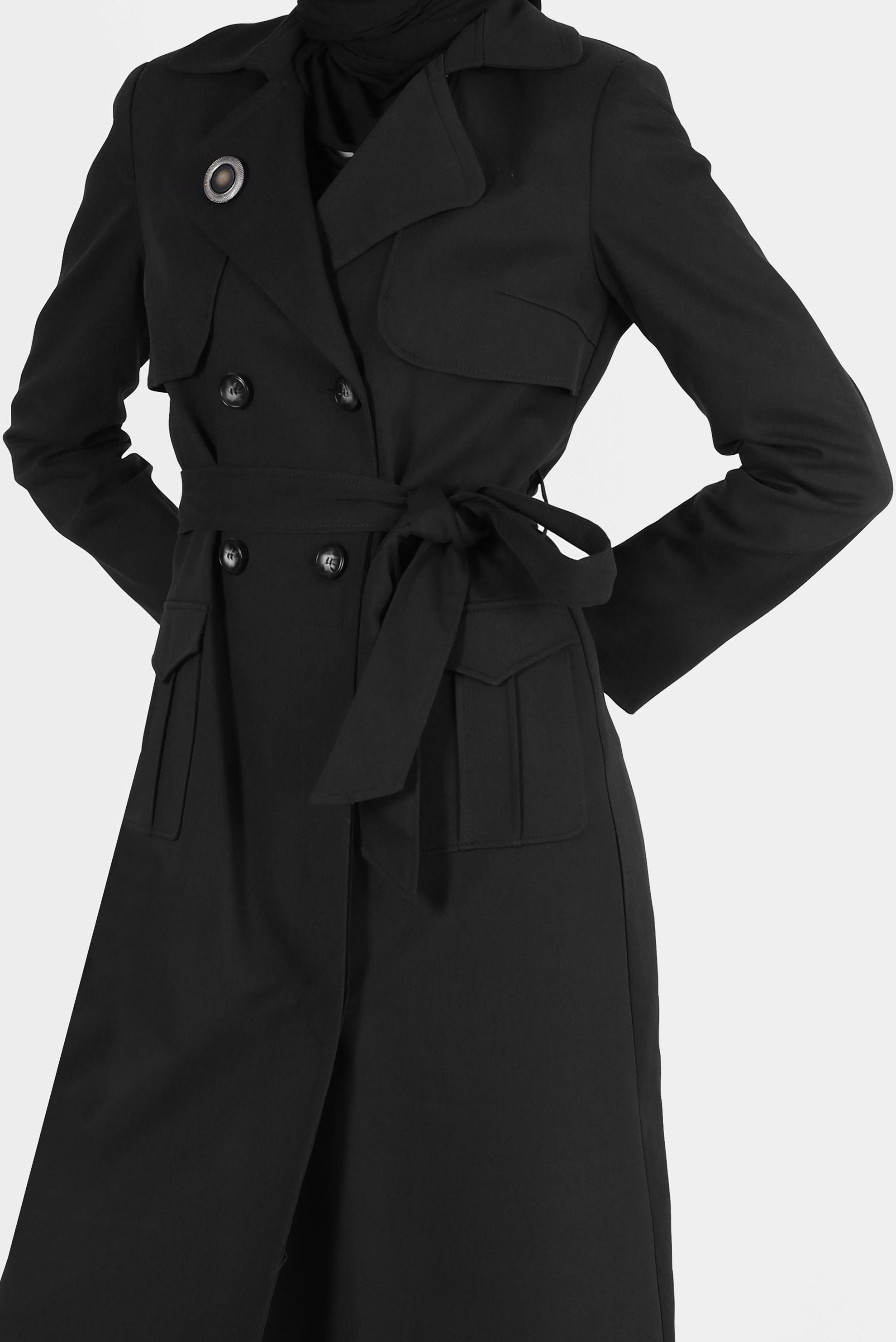 Tesettür giyim SİYAH PAMUKLU KRUVAZE PARDESÜ 1877