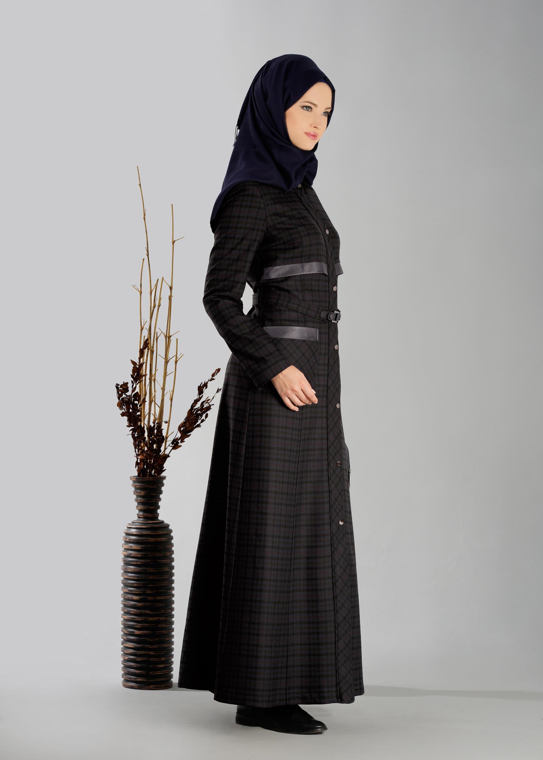 Tesettür giyim SİYAH 1880 Exmore 5339 Tesettür Pardesü 38/46