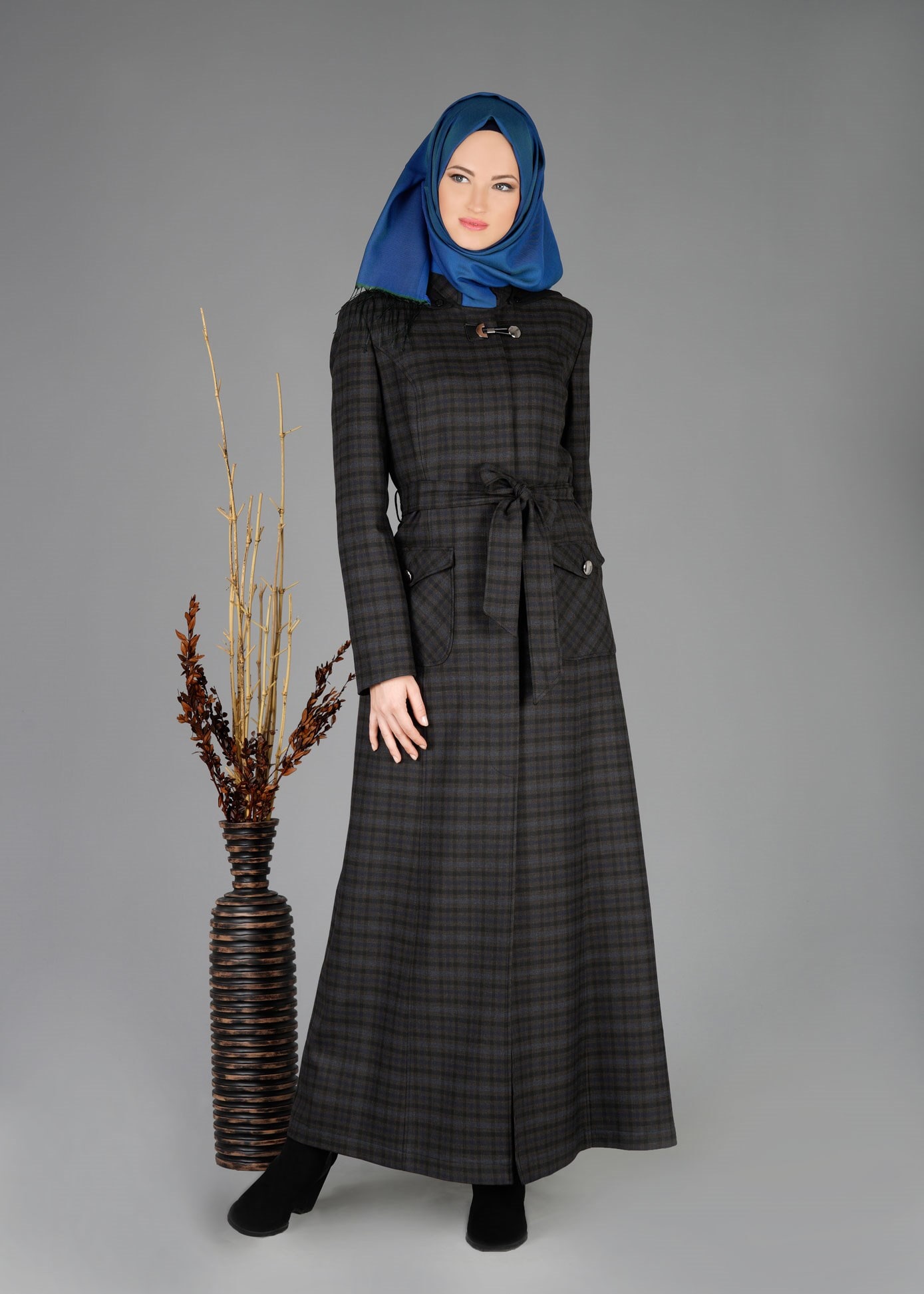 Tesettür giyim KAHVE EKOSELİ KUŞAKLI PARDESÜ 1881