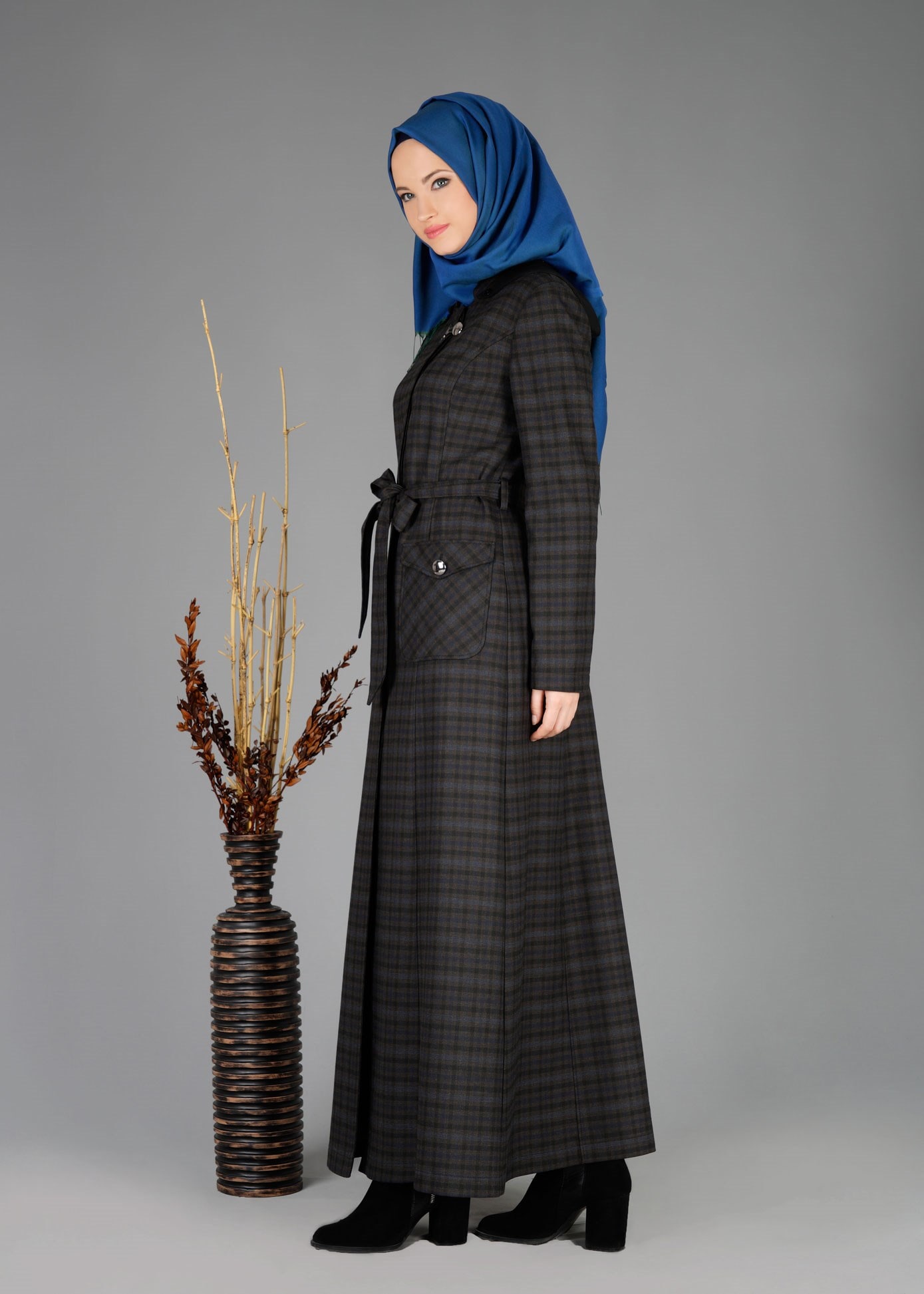 Tesettür giyim KAHVE EKOSELİ KUŞAKLI PARDESÜ 1881