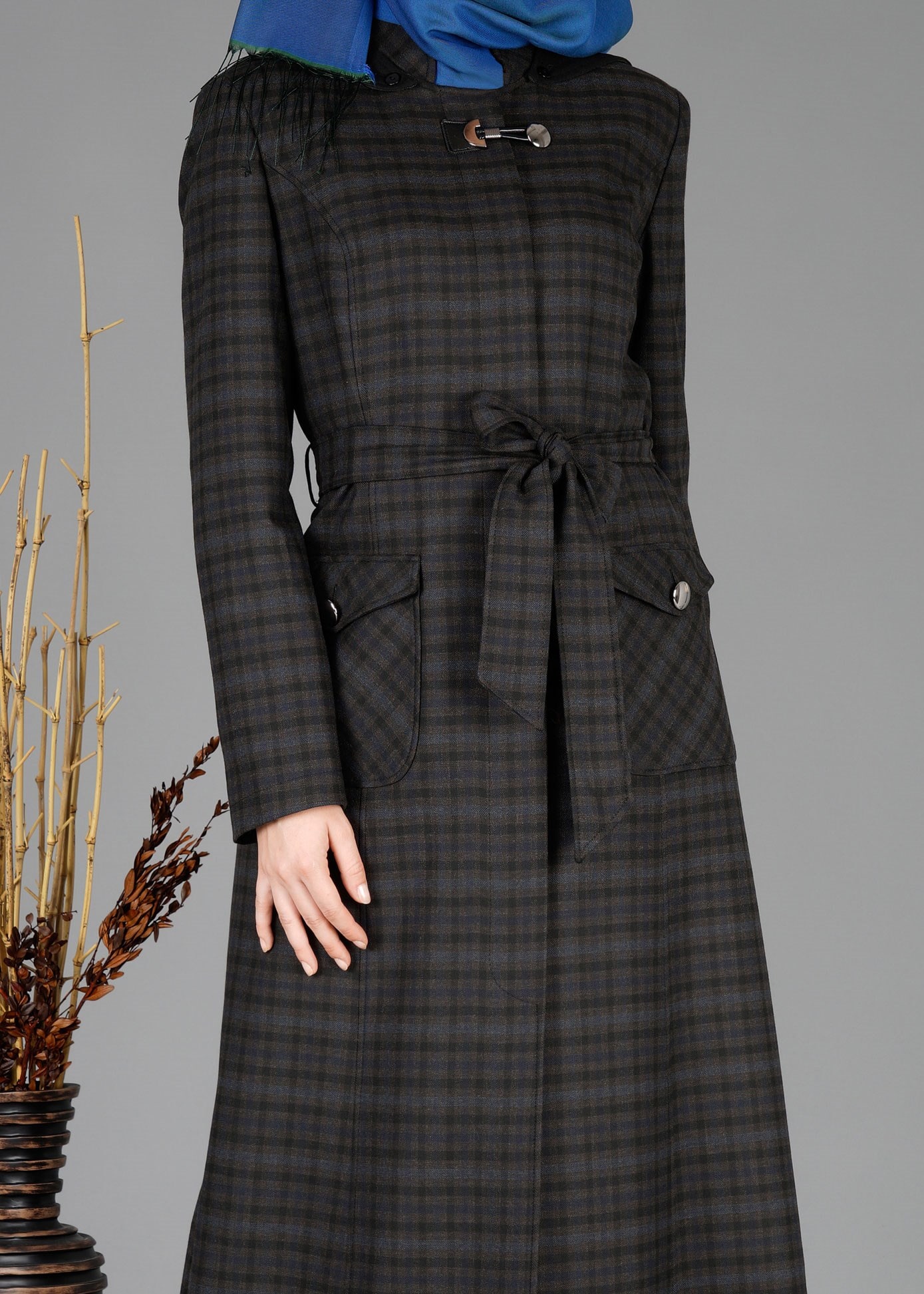 Tesettür giyim KAHVE EKOSELİ KUŞAKLI PARDESÜ 1881