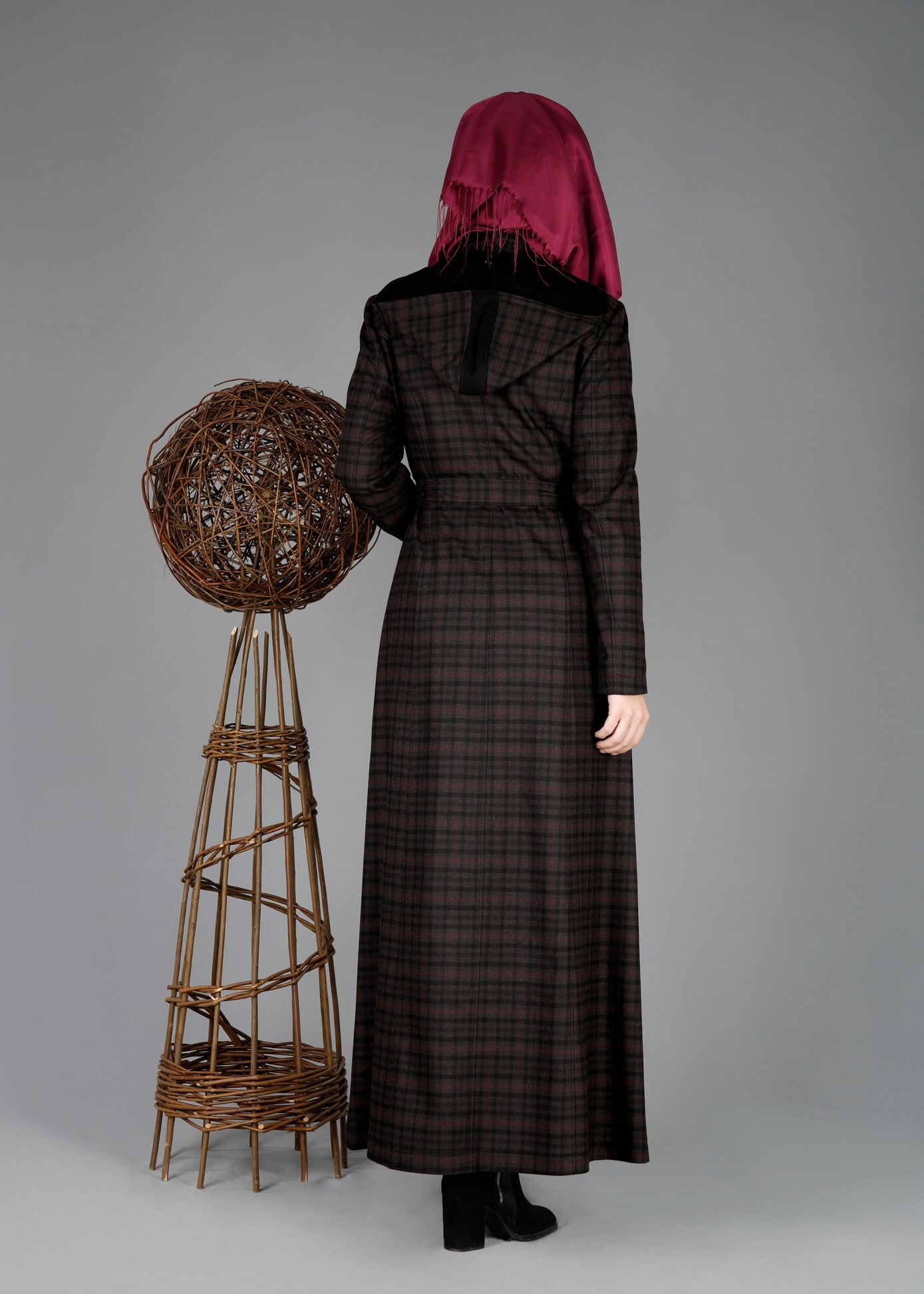 Tesettür giyim KAHVE EKOSELİ KUŞAKLI PARDESÜ 1881