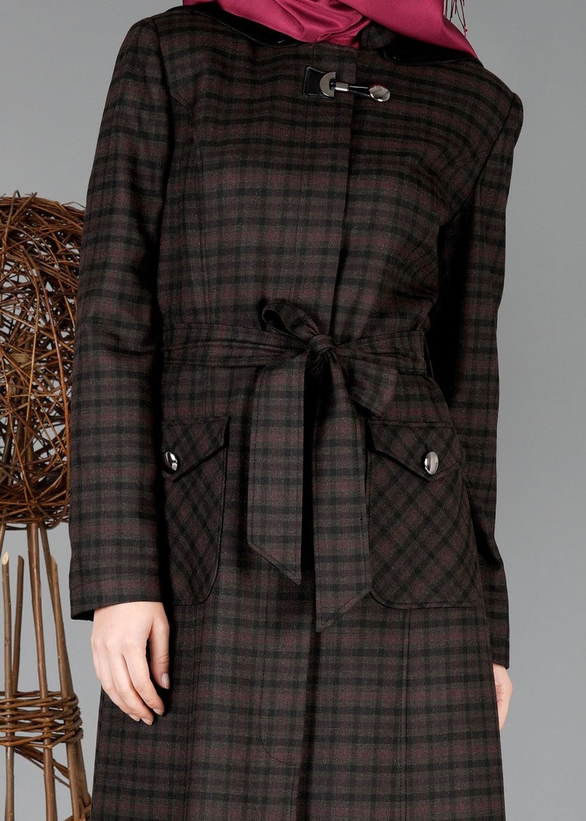 Tesettür giyim KAHVE EKOSELİ KUŞAKLI PARDESÜ 1881