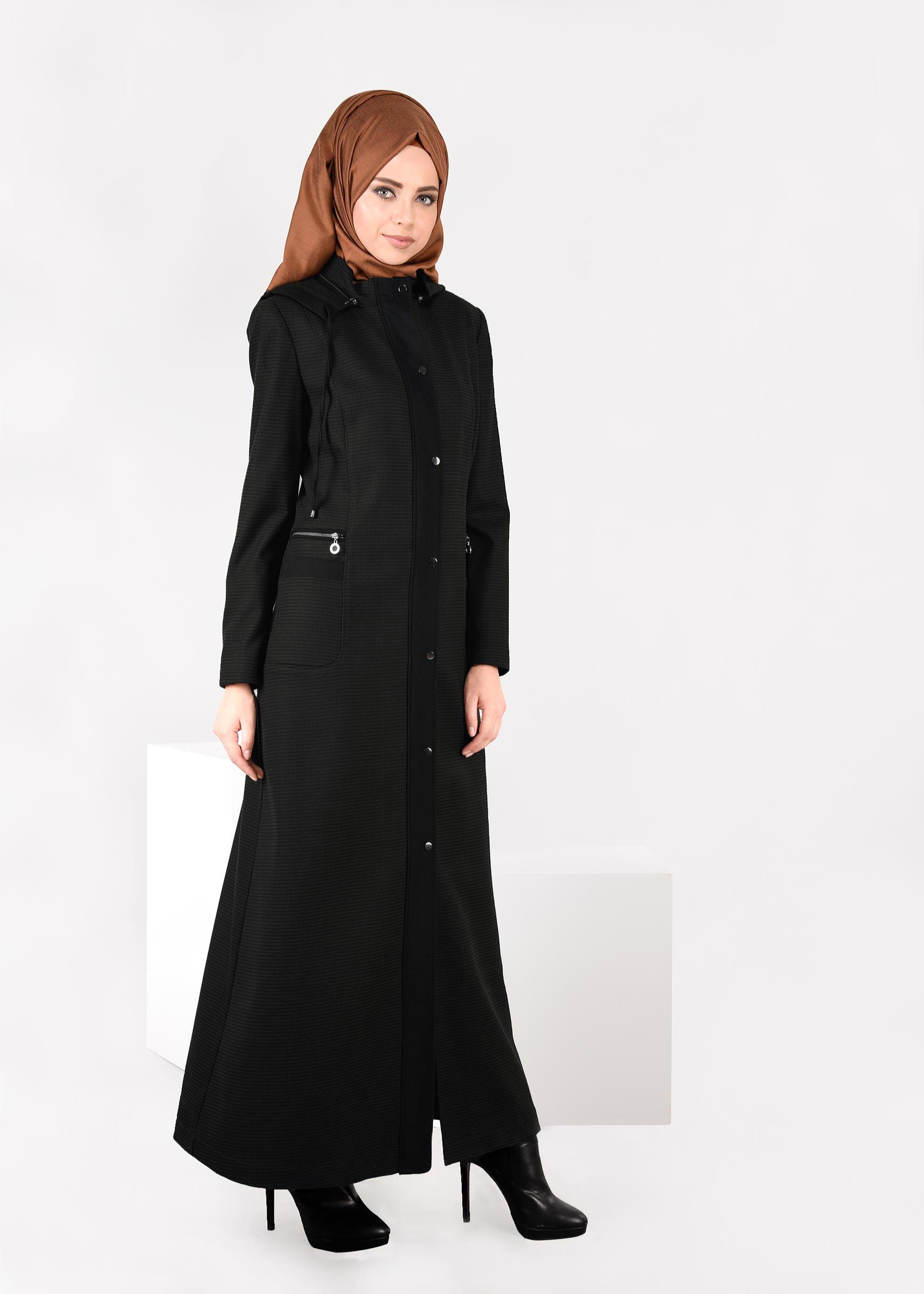 Tesettür giyim KAHVE KAPÜŞONLU ÇITÇITLI PARDESÜ 1883