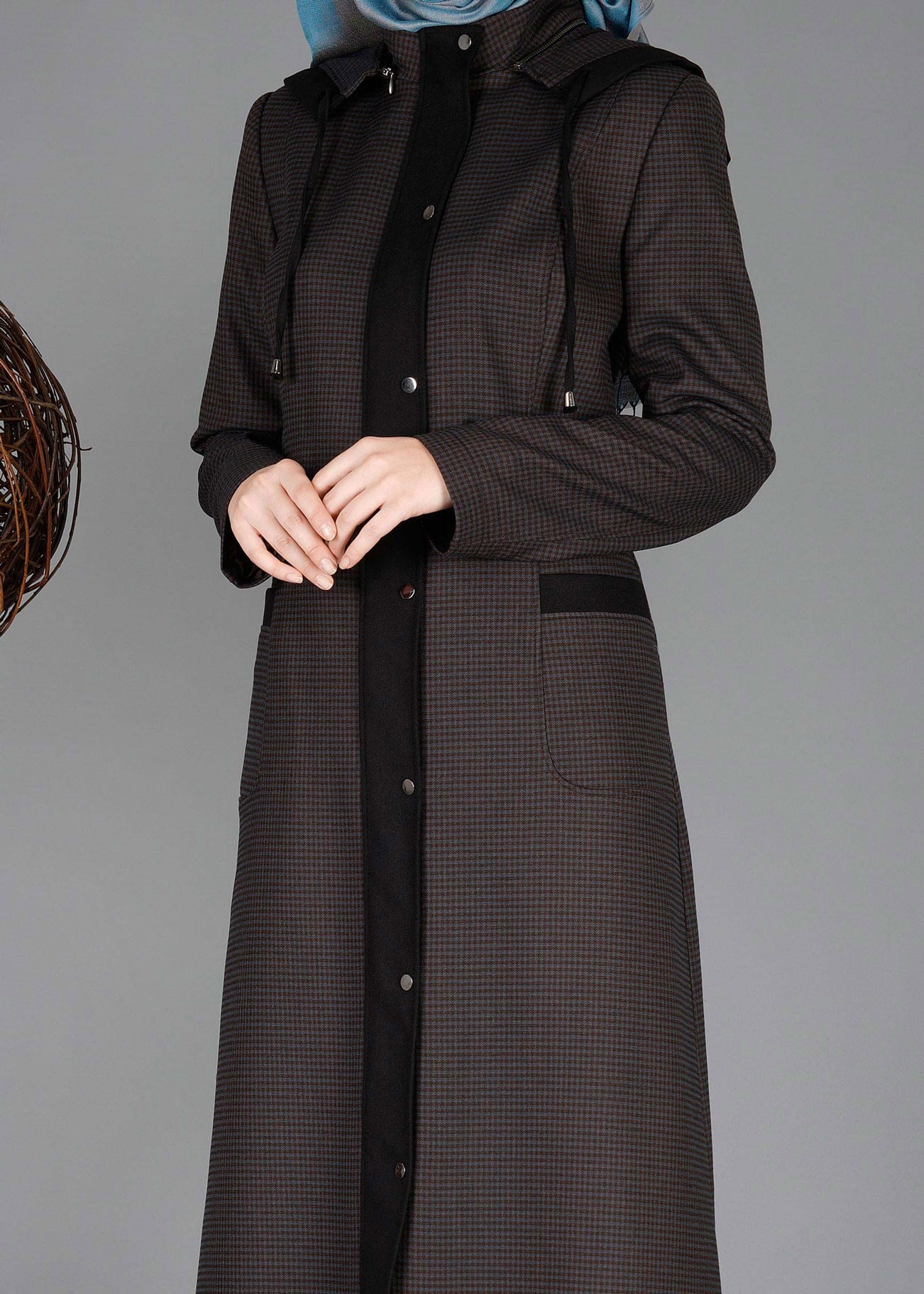 Tesettür giyim KAHVE KAPÜŞONLU ÇITÇITLI PARDESÜ 1883