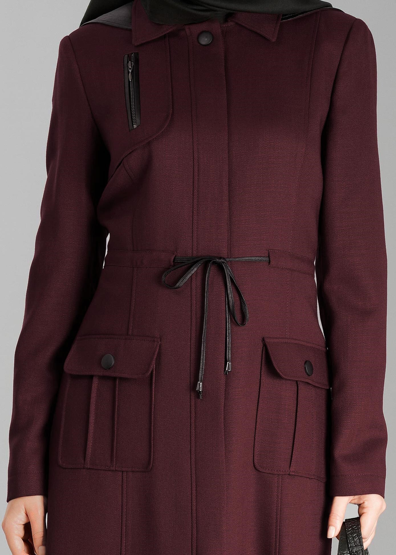 Tesettür giyim MÜRDÜM BELİ BÜZGÜLÜ CEP DETAYLI PARDESÜ 1884