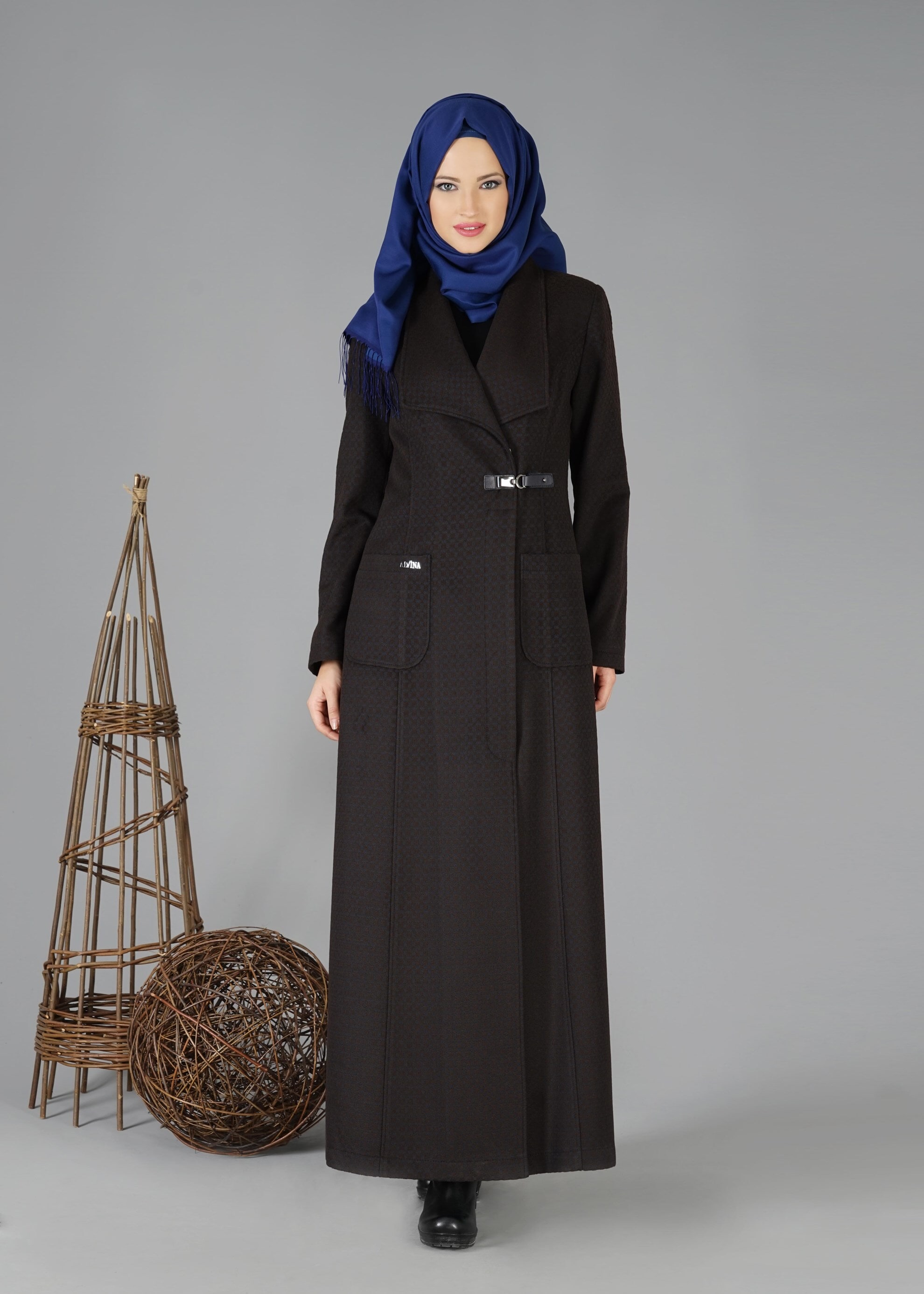 Tesettür giyim KAHVE CEPLİ PARDESÜ 1885