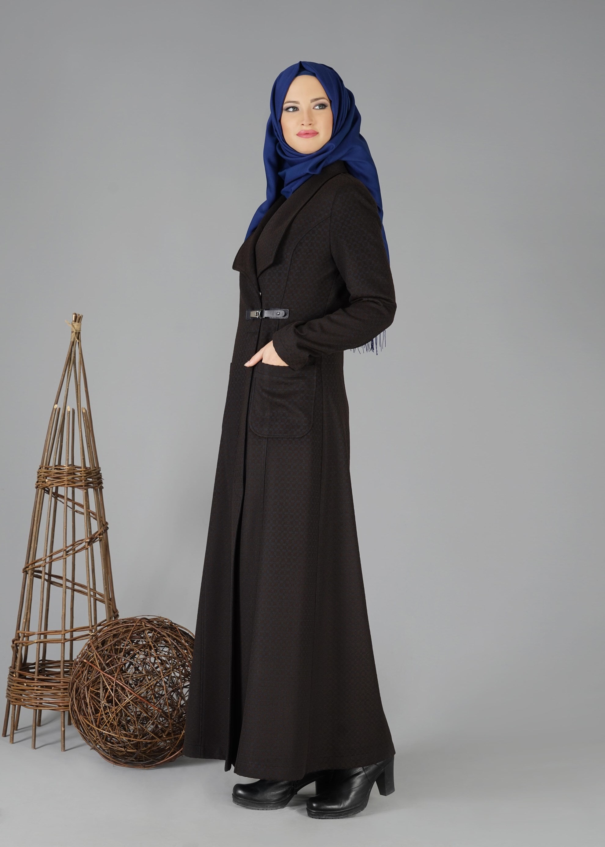 Tesettür giyim KAHVE CEPLİ PARDESÜ 1885