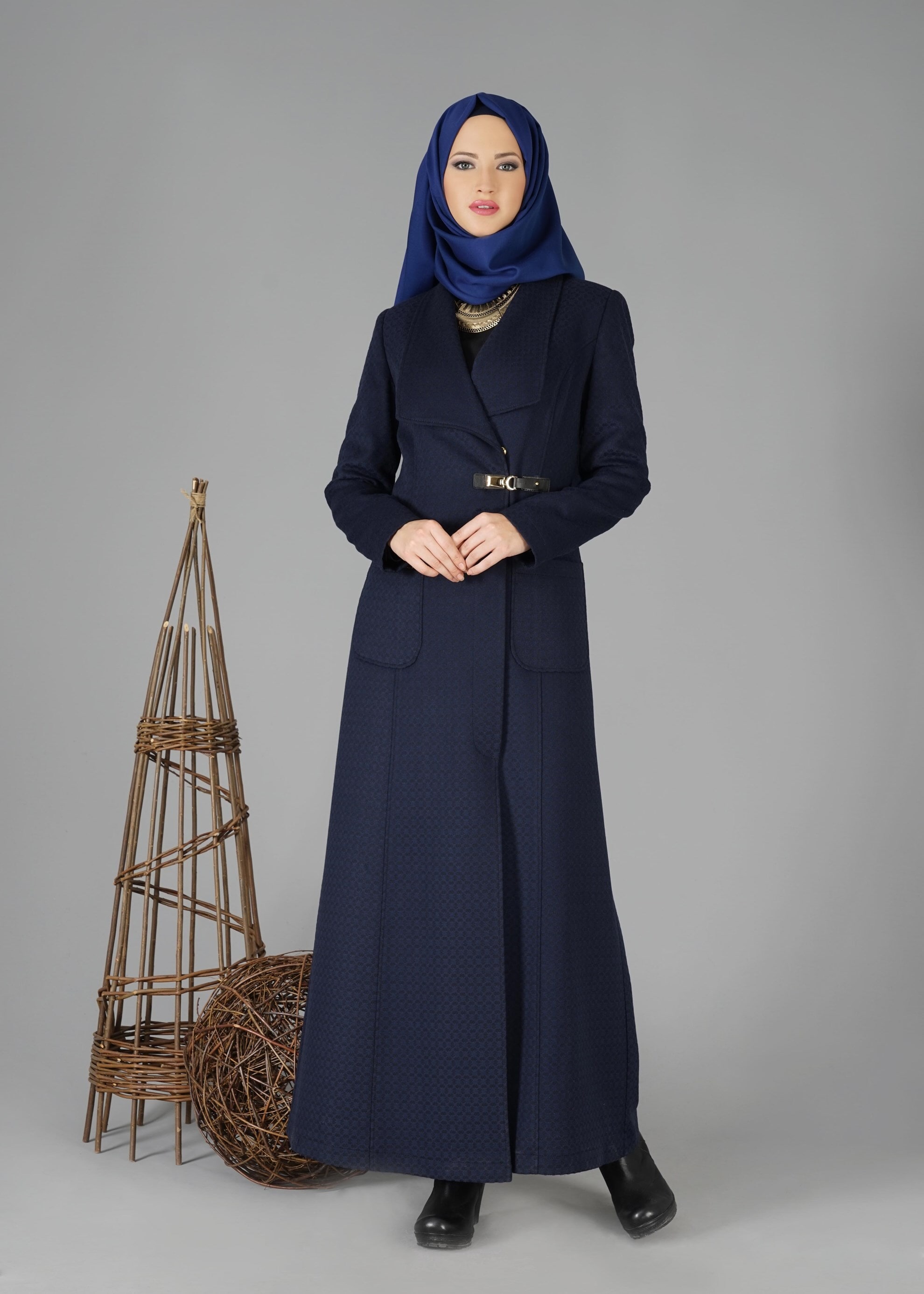 Tesettür giyim LACİVERT CEPLİ PARDESÜ 1885