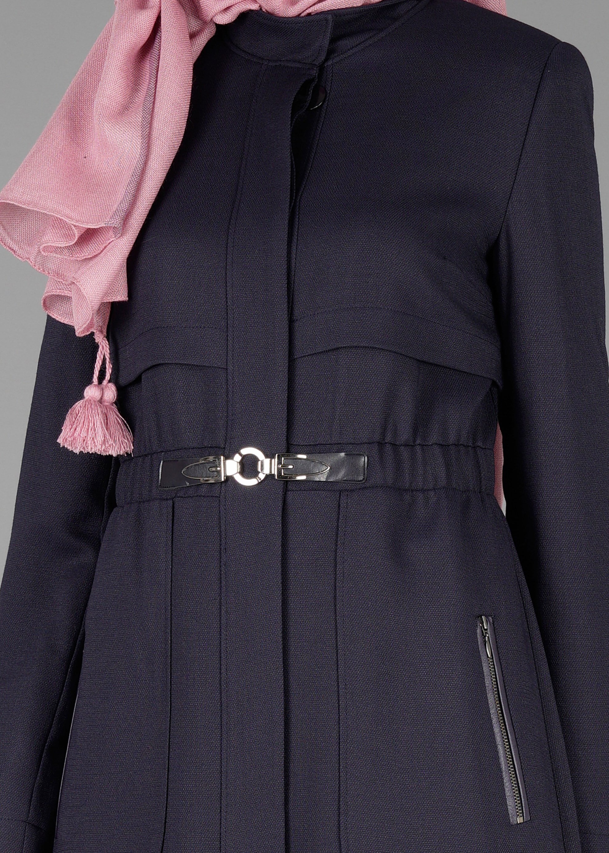 Tesettür giyim LACİVERT GİZLİ DÜĞMELİ BELİ LASTİKLİ PARDESÜ 1889