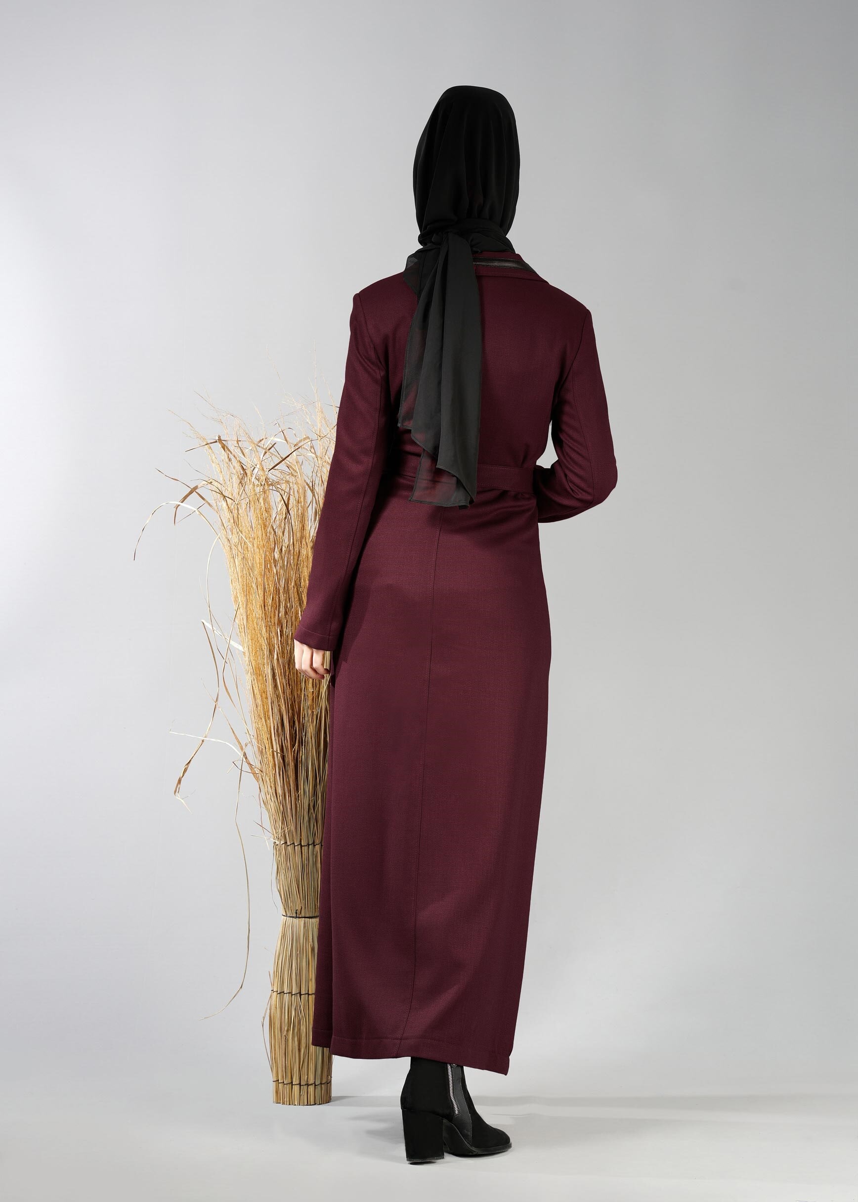 Tesettür giyim BORDO CEP DETAYLI PARDESÜ 1894