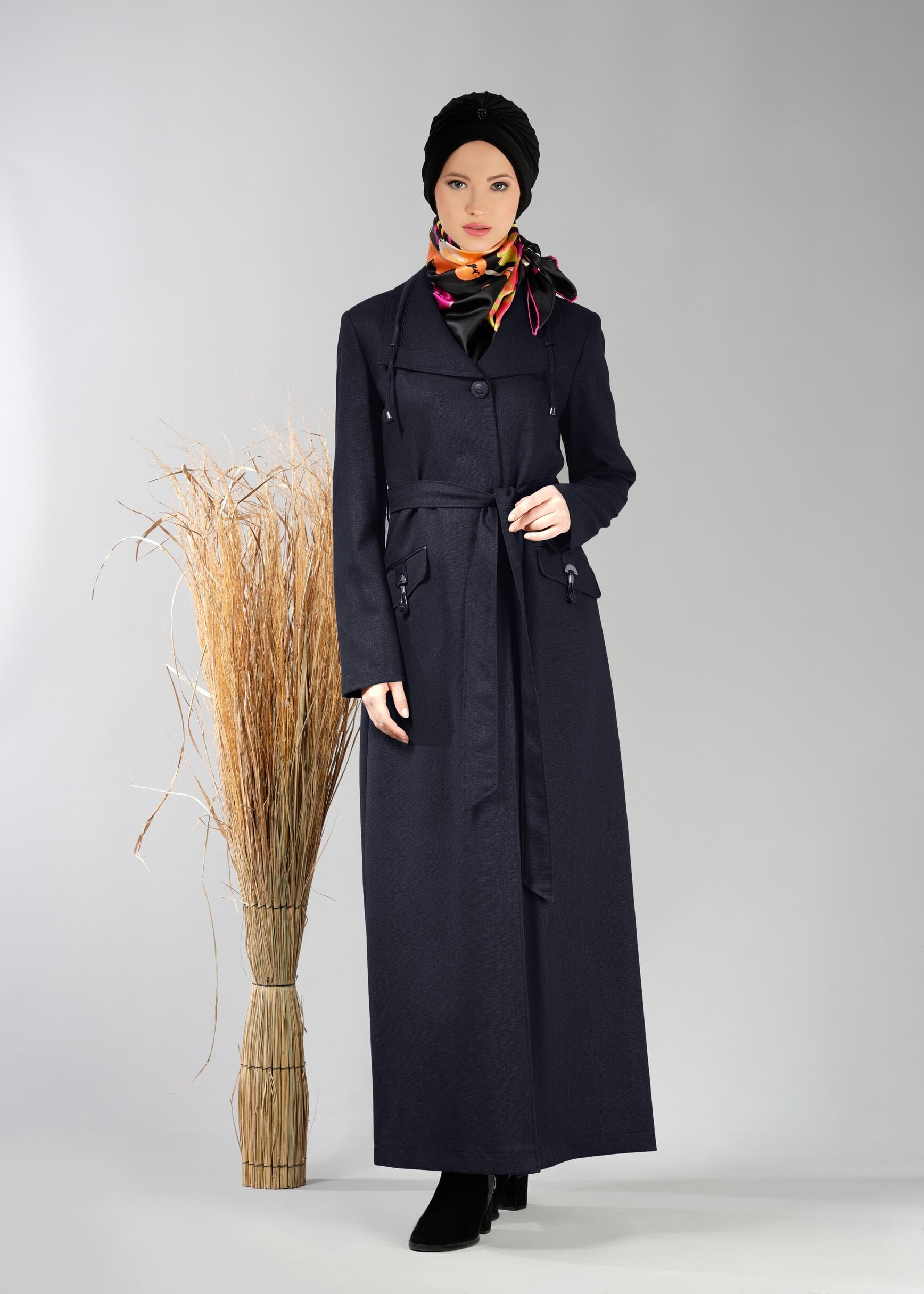 Tesettür giyim LACİVERT CEP DETAYLI PARDESÜ 1894