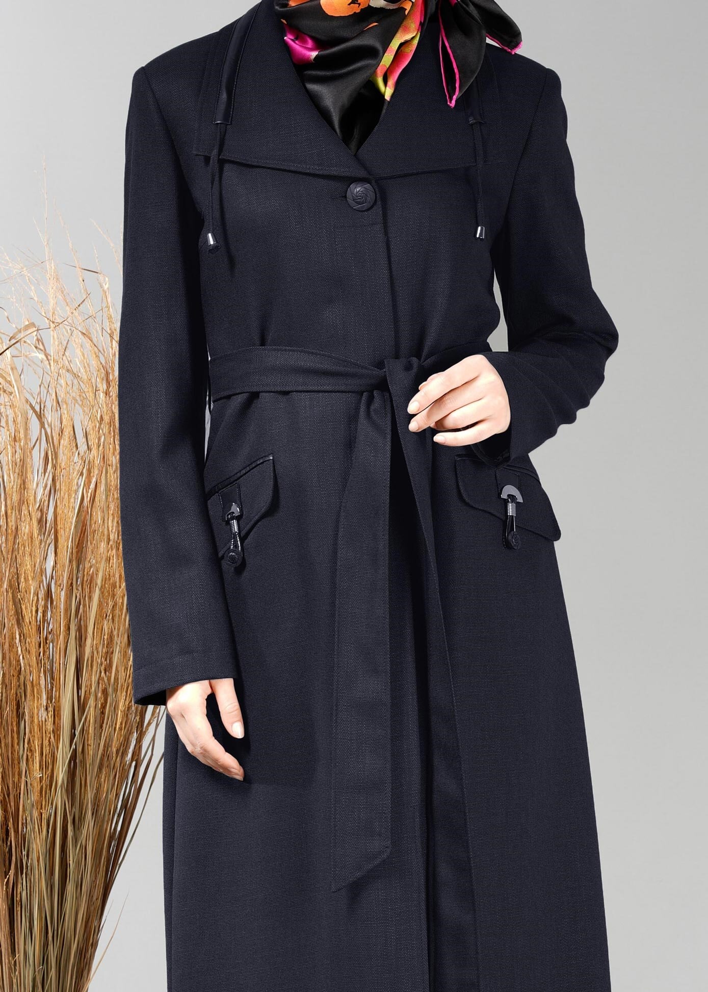 Tesettür giyim LACİVERT CEP DETAYLI PARDESÜ 1894