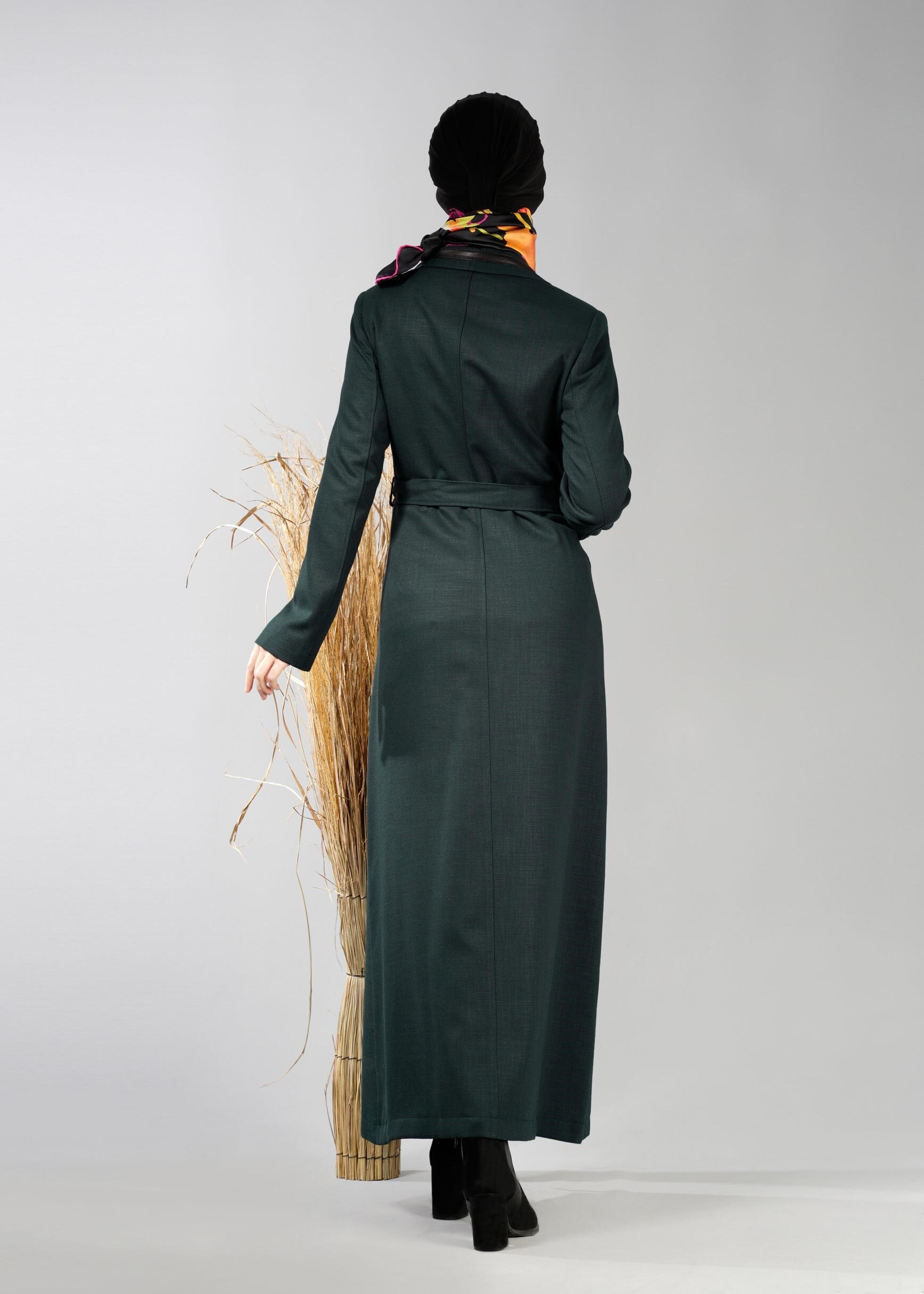 Tesettür giyim YEŞİL CEP DETAYLI PARDESÜ 1894