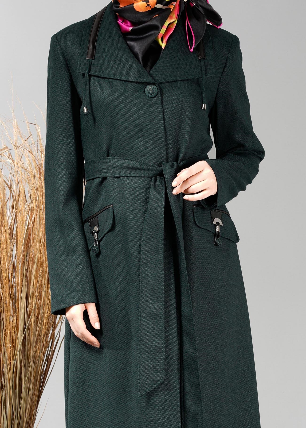 Tesettür giyim YEŞİL CEP DETAYLI PARDESÜ 1894