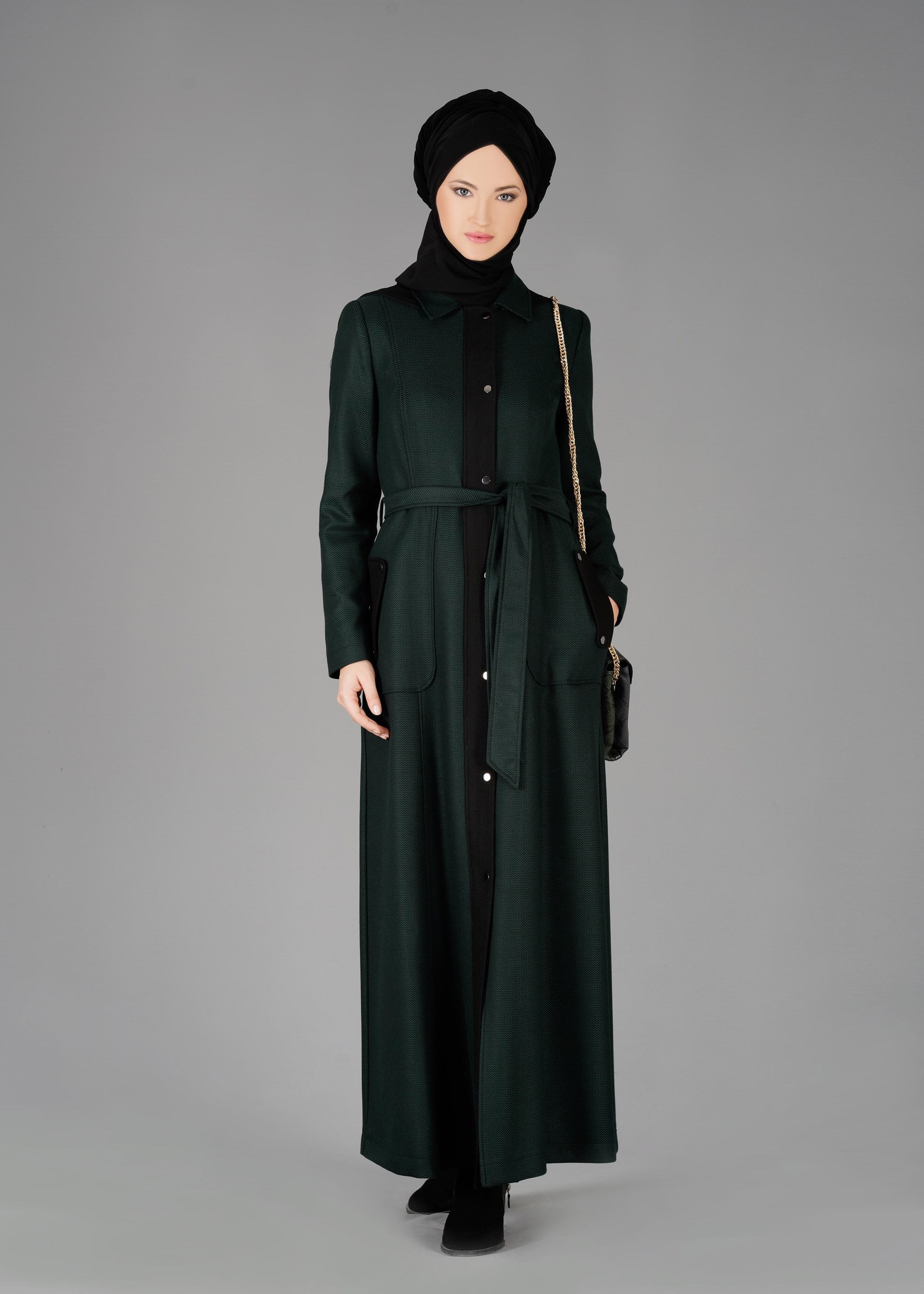 Tesettür giyim YEŞİL KAPÜŞONLU ÇITÇITLI PARDESÜ 1895