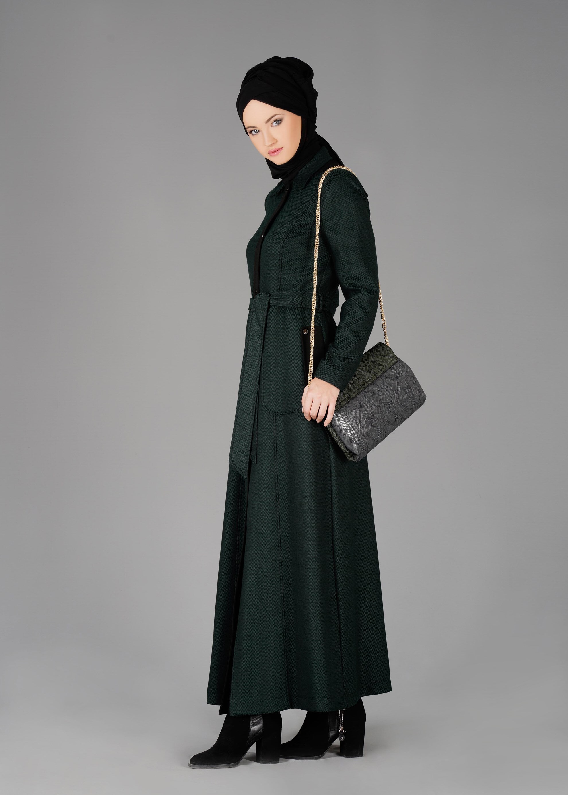 Tesettür giyim YEŞİL KAPÜŞONLU ÇITÇITLI PARDESÜ 1895