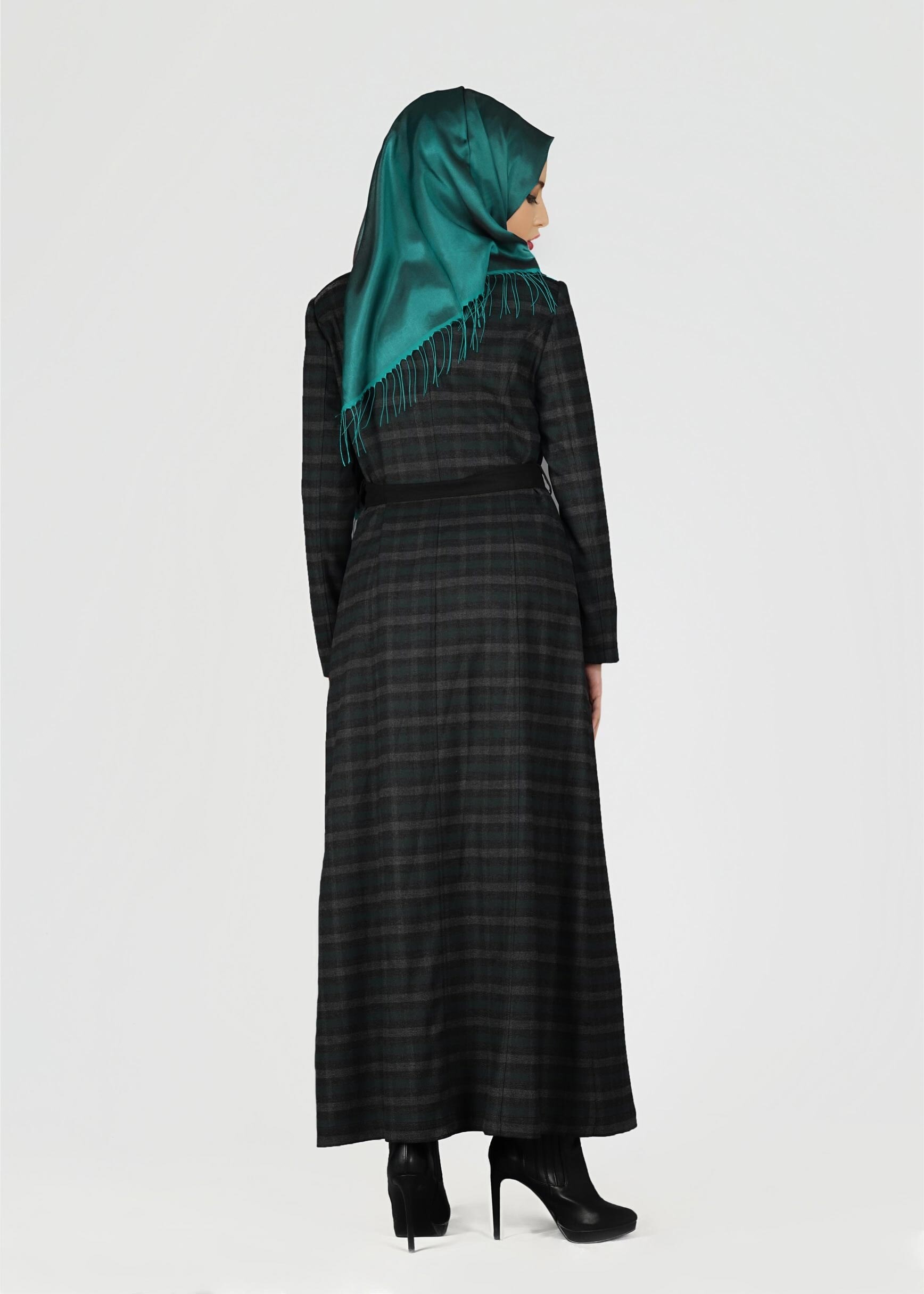 Tesettür giyim MAVİ ÇITÇITLI KARELİ PARDESÜ 1904