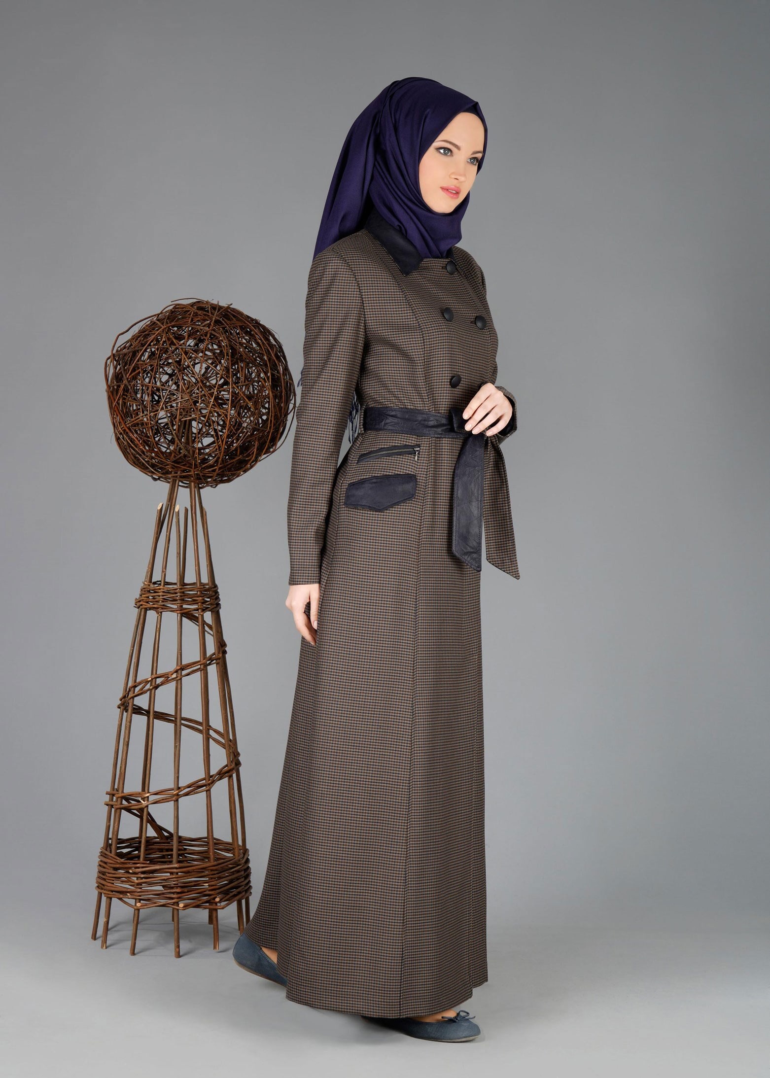 Tesettür giyim LACİVERT PÖTİKARE DESENLİ PARDESÜ 1905