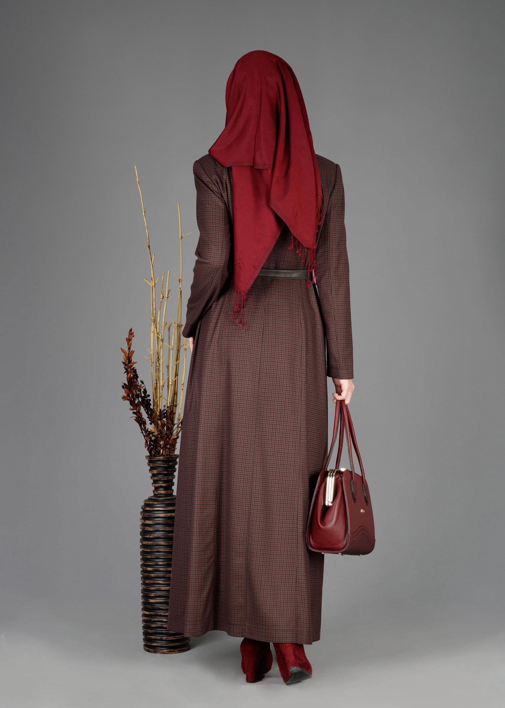 Tesettür giyim VİZON PÖTİKARE DESENLİ PARDESÜ 1905