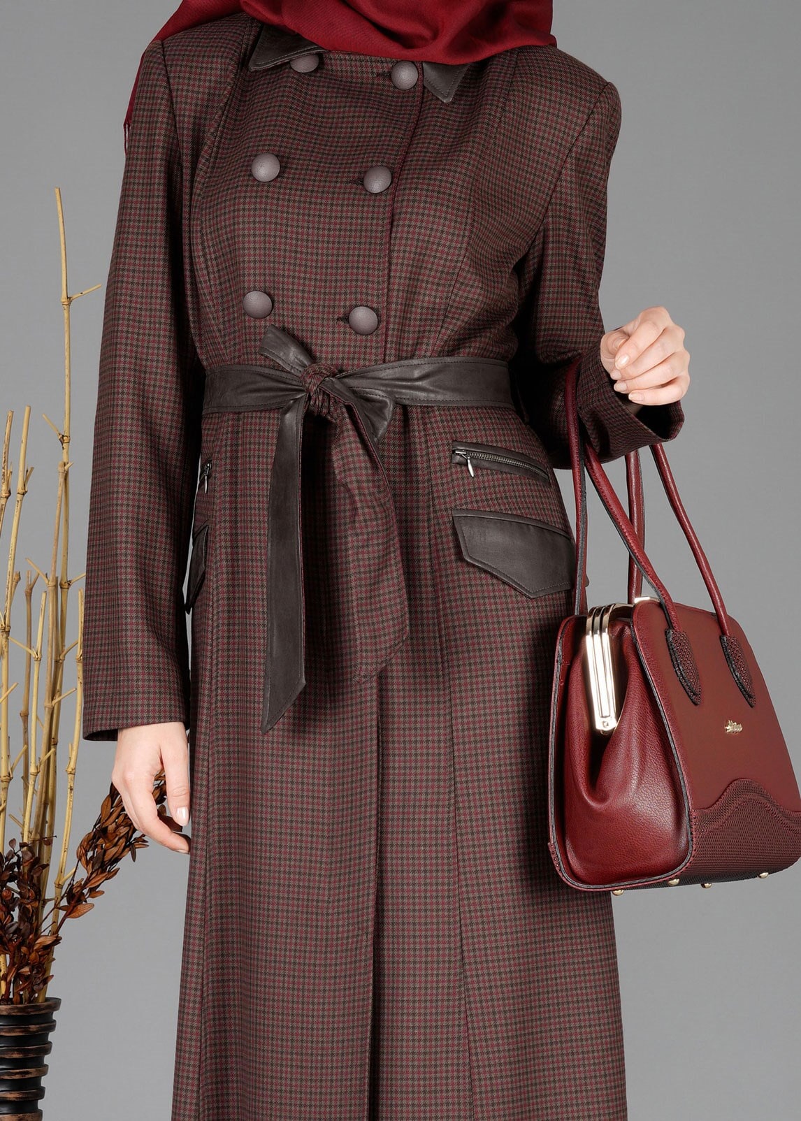 Tesettür giyim VİZON PÖTİKARE DESENLİ PARDESÜ 1905