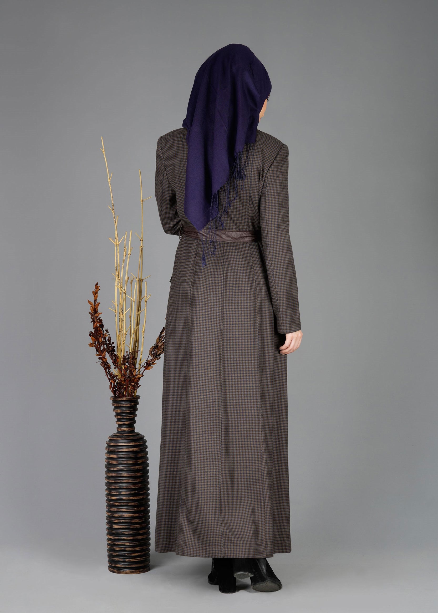 Tesettür giyim VİZON PÖTİKARE DESENLİ PARDESÜ 1905