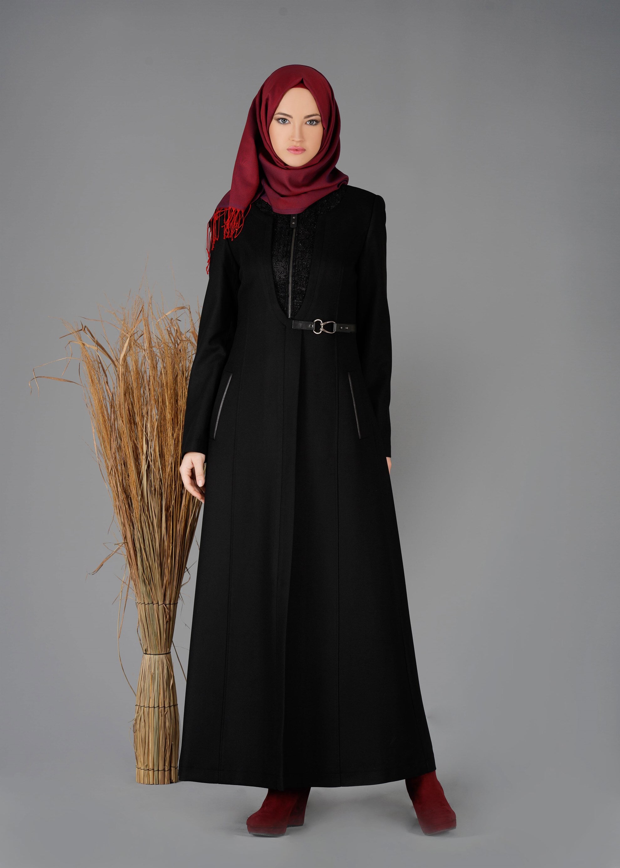 Tesettür giyim SİYAH FERMUAR DETAYLI PARDESÜ 1906