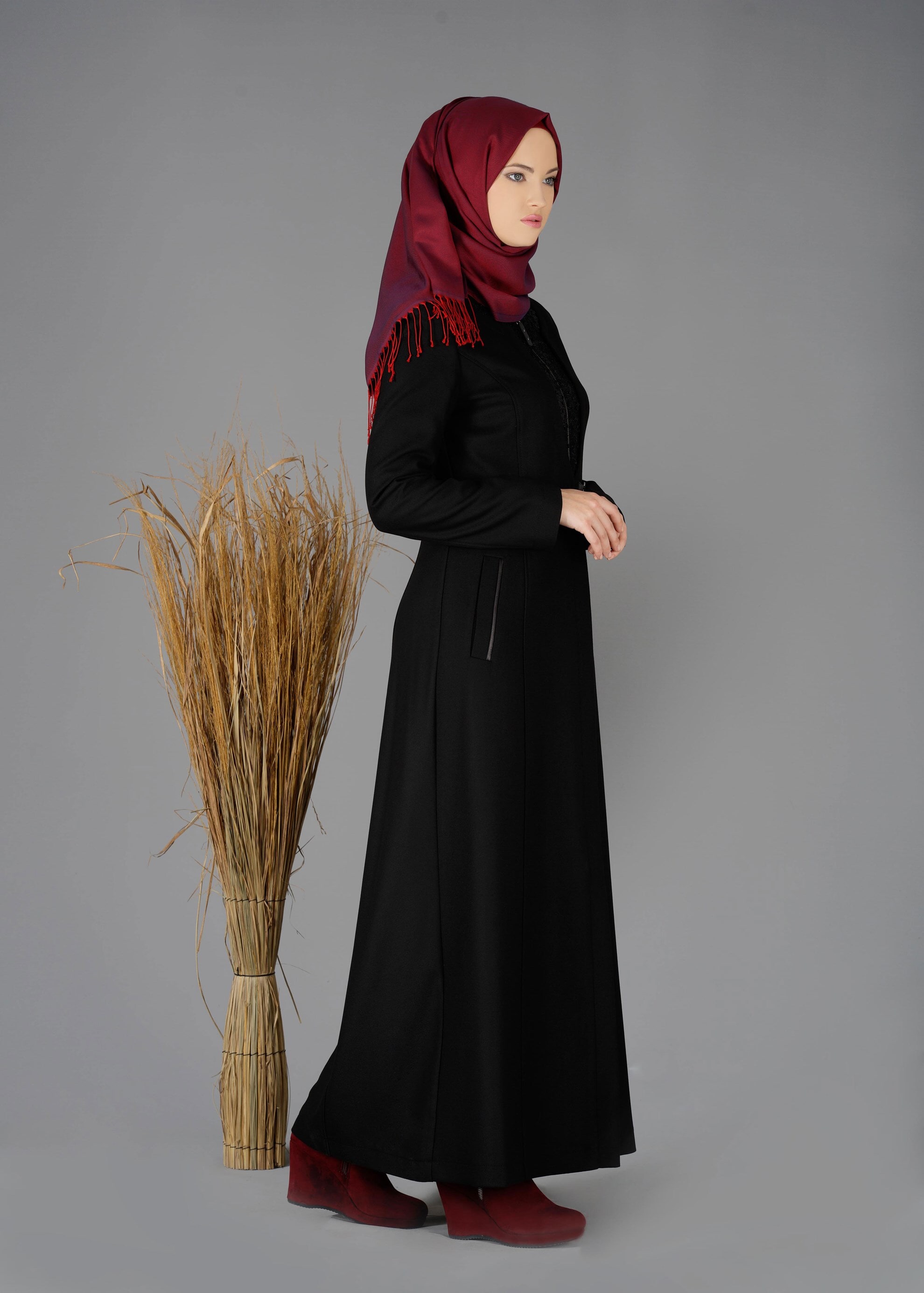 Tesettür giyim SİYAH FERMUAR DETAYLI PARDESÜ 1906