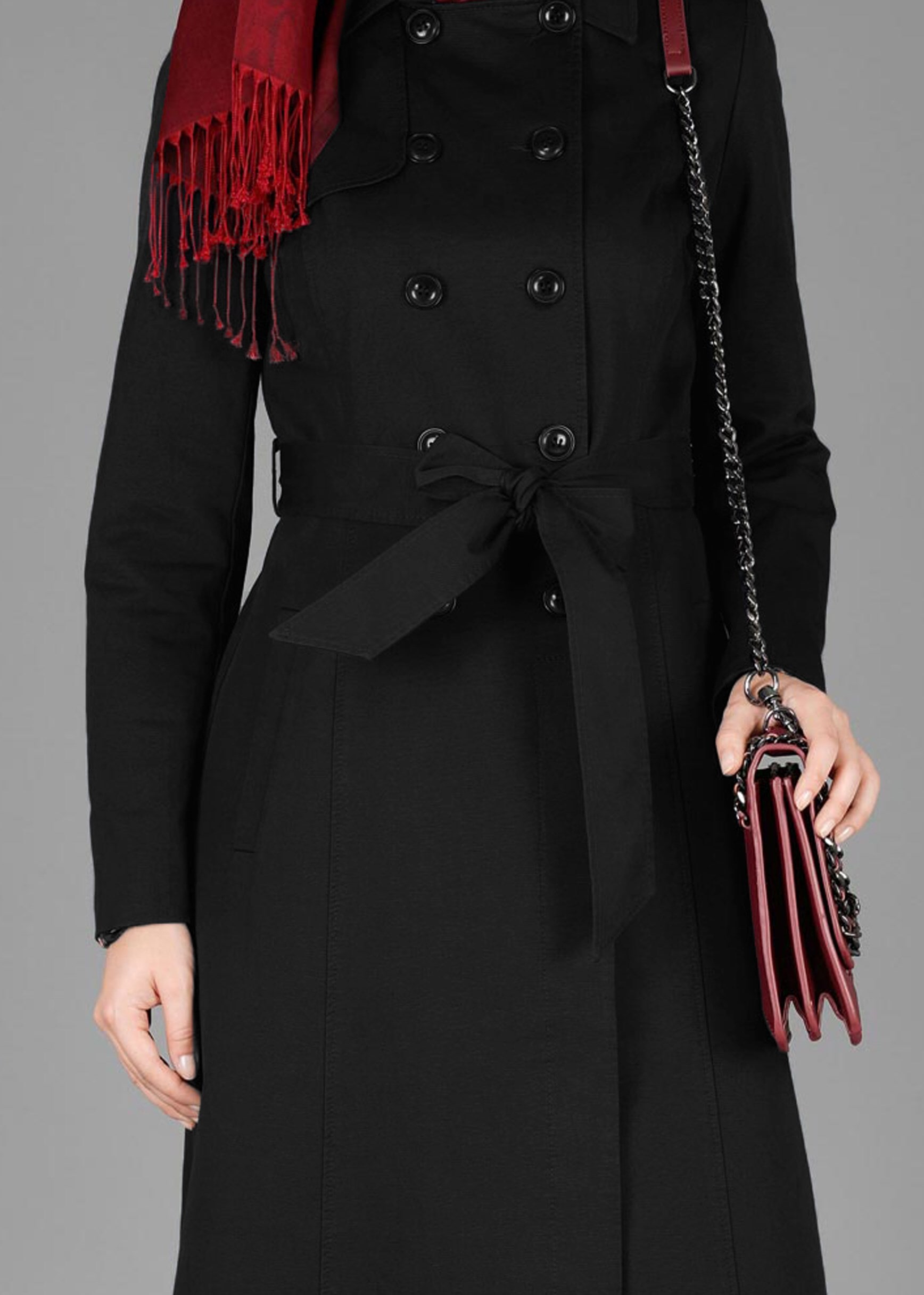 Tesettür giyim SİYAH  DÜĞMELİ KUŞAKLI PARDESÜ 1918