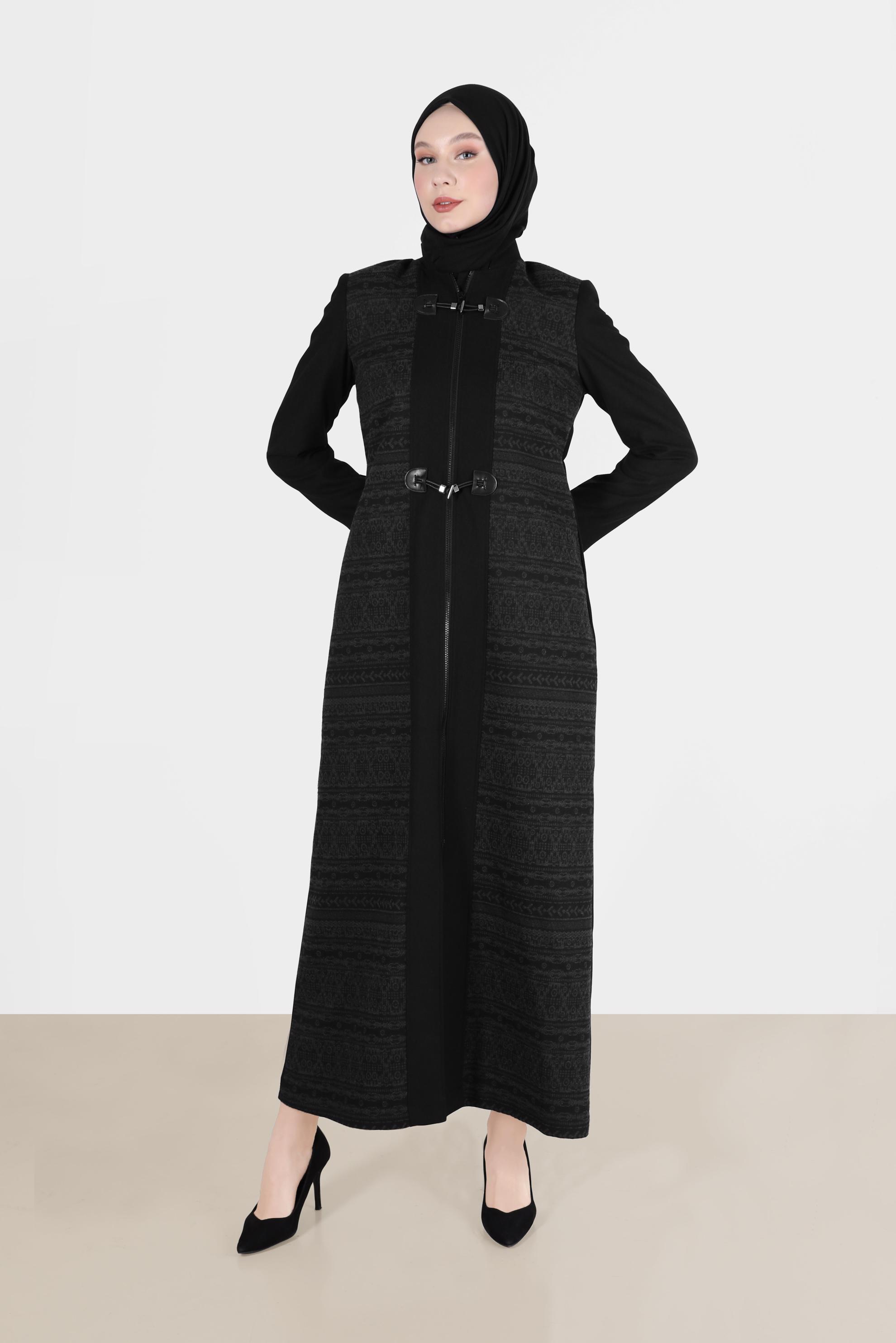 Tesettür giyim SİYAH ETNİK DESENLİ PARDESÜ 1922