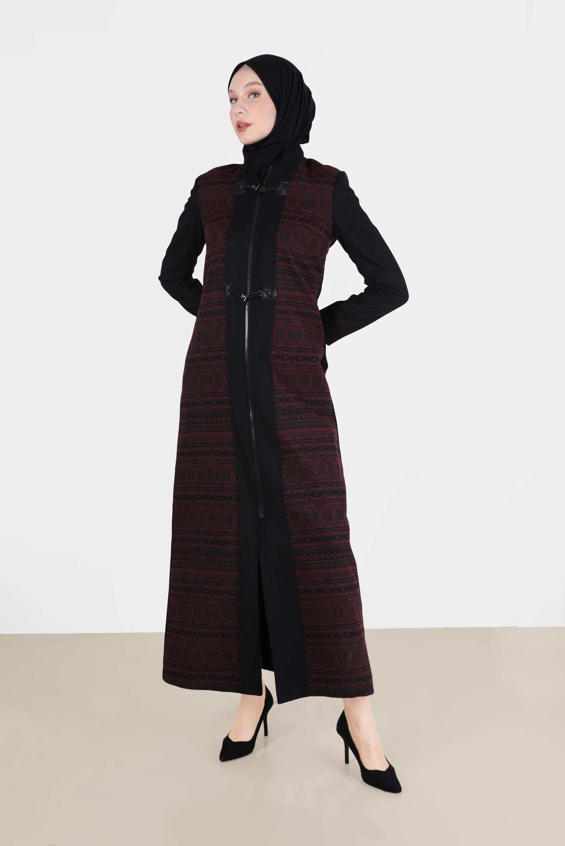 Tesettür giyim SİYAH ETNİK DESENLİ PARDESÜ 1922