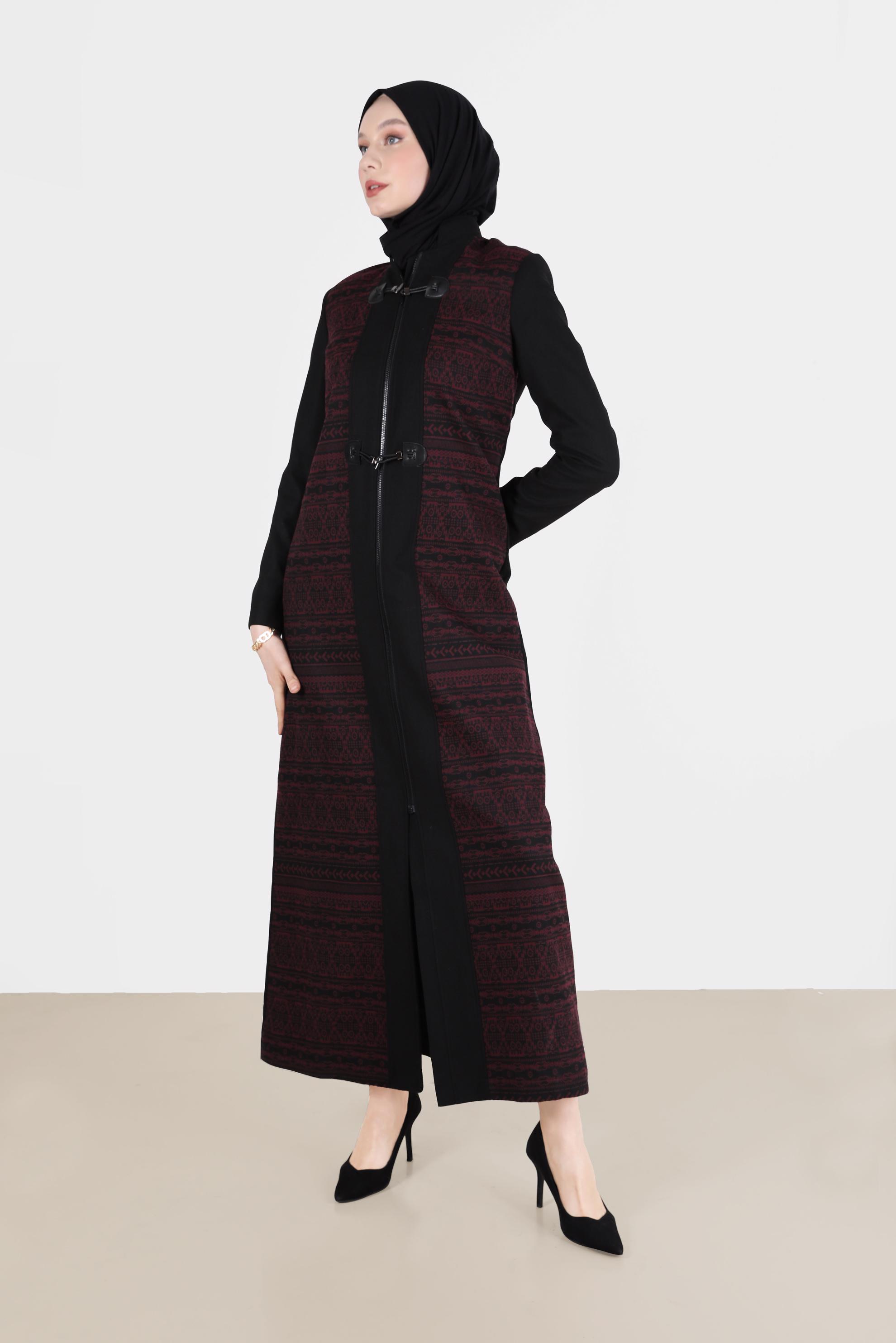 Tesettür giyim SİYAH ETNİK DESENLİ PARDESÜ 1922
