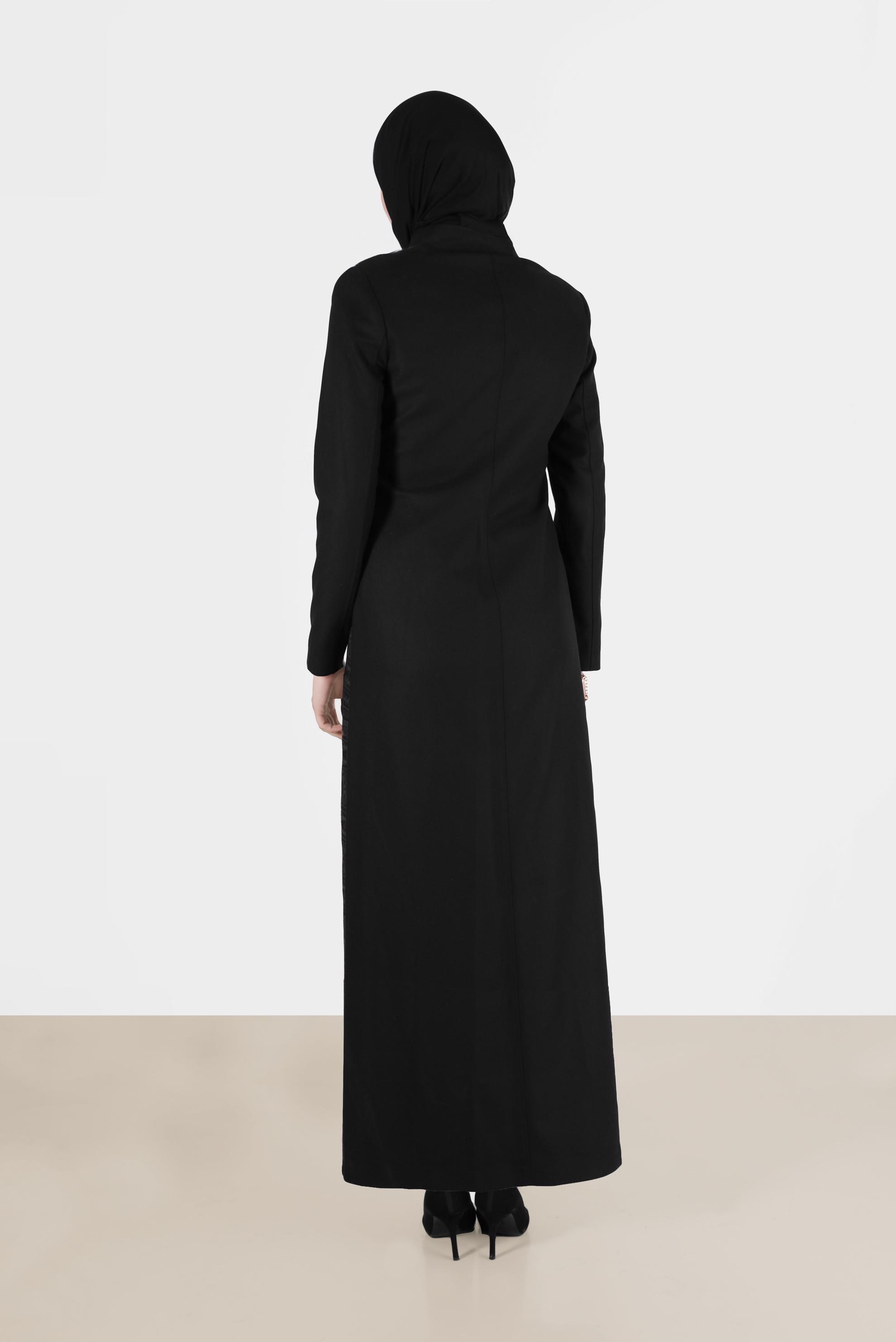 Tesettür giyim SİYAH ETNİK DESENLİ PARDESÜ 1922