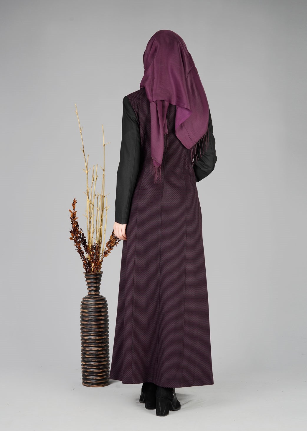 Tesettür giyim MÜRDÜM DESENLİ DÜĞMELİ PARDESÜ 1934