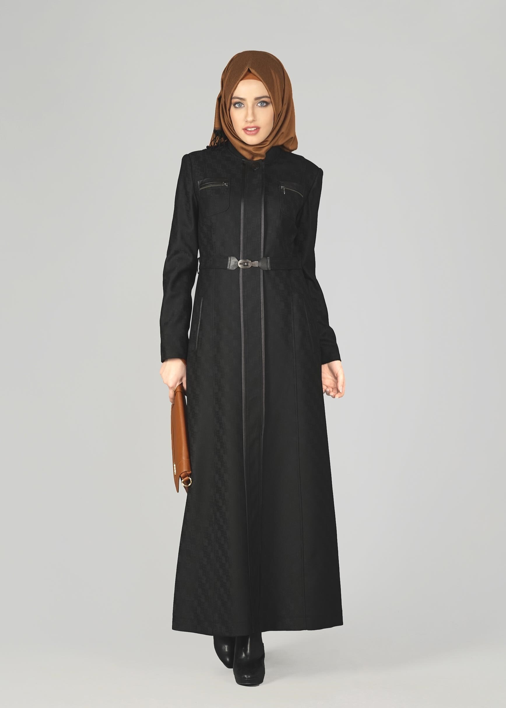 Tesettür giyim SİYAH KEMERLİ PARDESÜ 1939