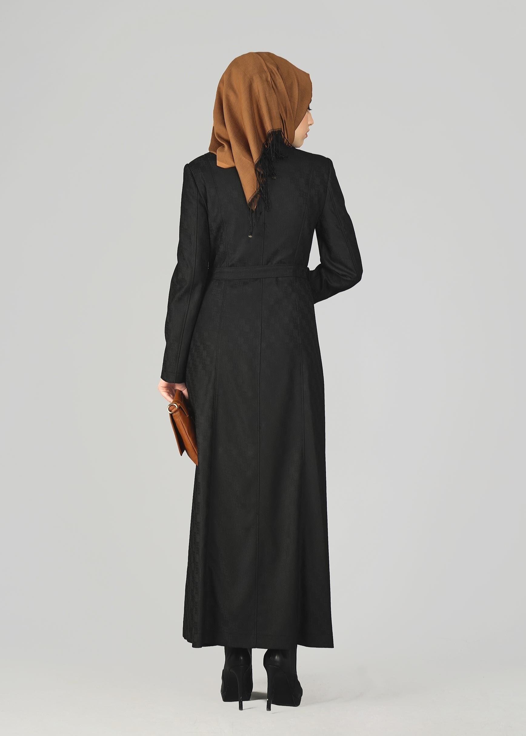 Tesettür giyim SİYAH KEMERLİ PARDESÜ 1939