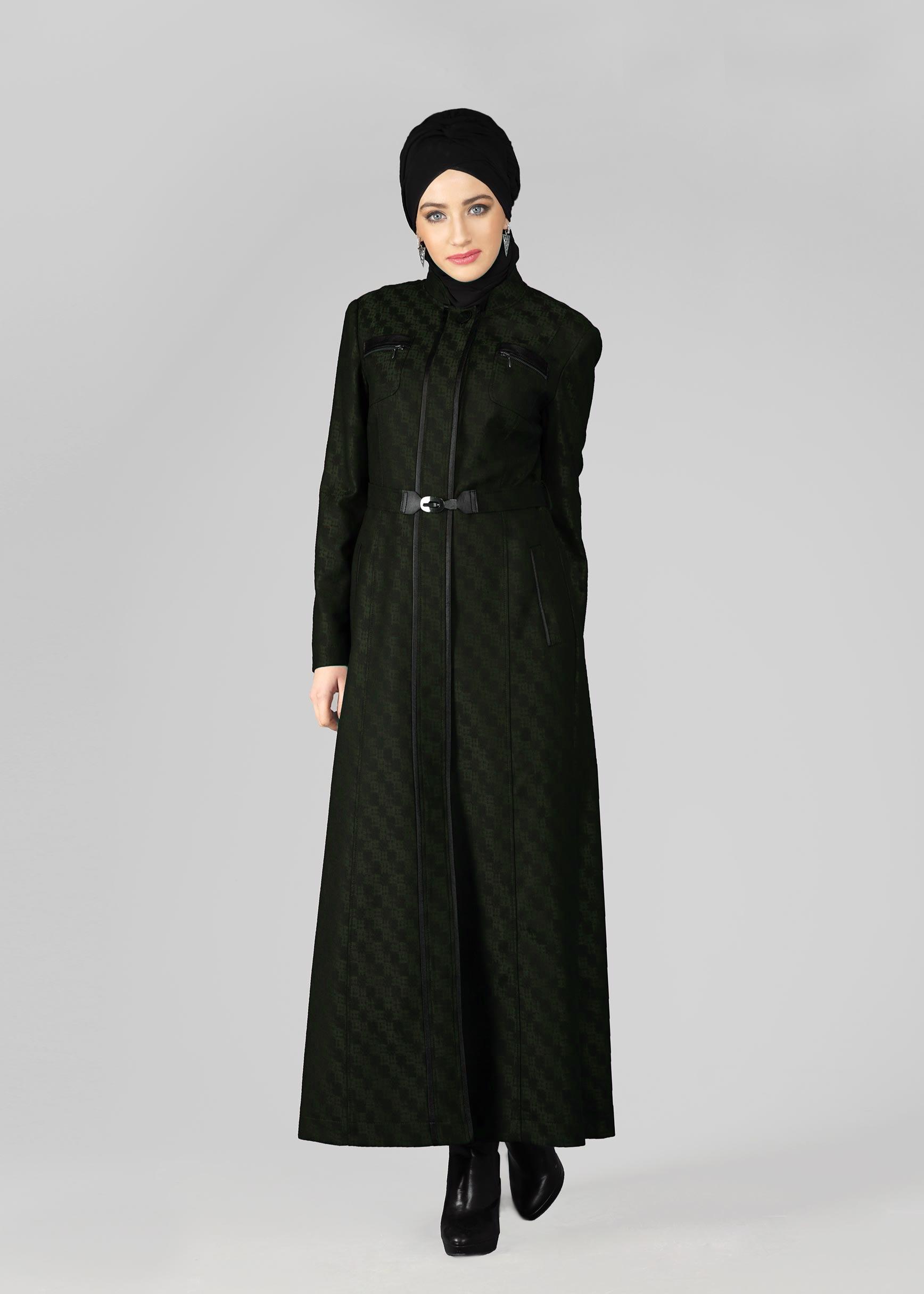 Tesettür giyim HAKİ KEMERLİ PARDESÜ 1939