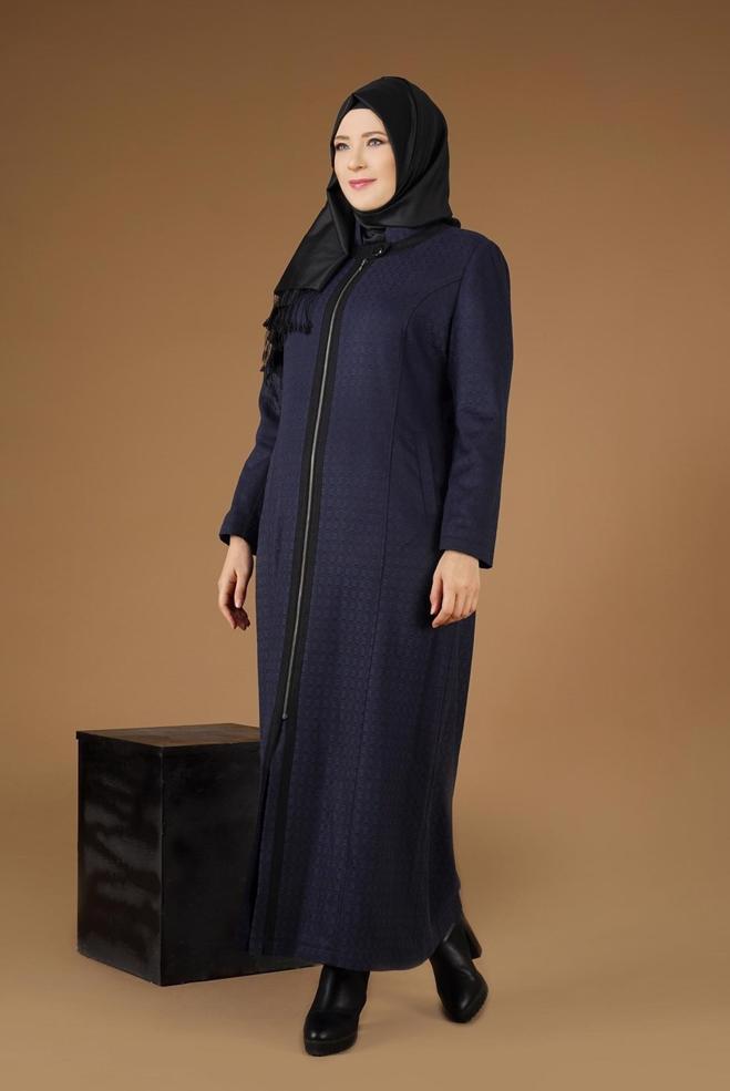 Vêtements hijab BLEU MARINE PARDESSUS ZIPPÉ 1955  - ALVİNA