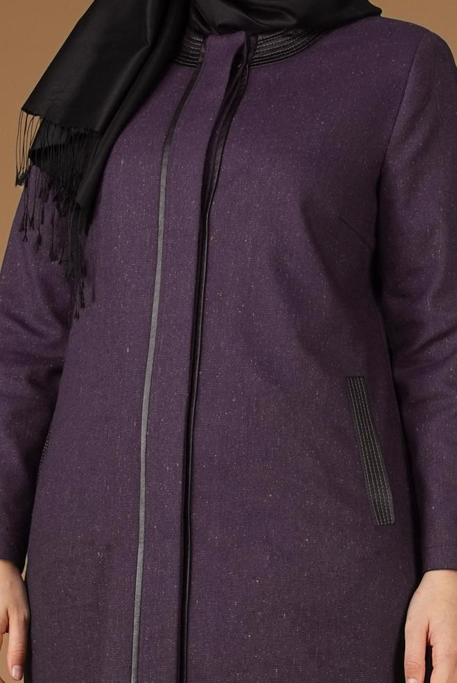 Vêtements hijab POURPRE PARDESSUS AVEC BOUTONS DISSIMULÉES 1956  - ALVİNA