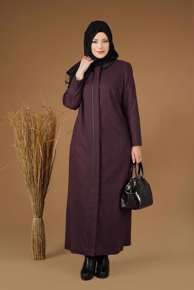 Vêtements hijab PRUNE PARDESSUS AVEC BOUTONS DISSIMULÉES 1956  - ALVİNA