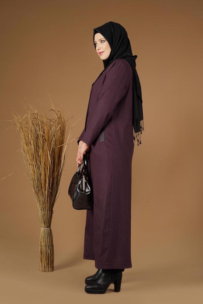Vêtements hijab PRUNE PARDESSUS AVEC BOUTONS DISSIMULÉES 1956  - ALVİNA